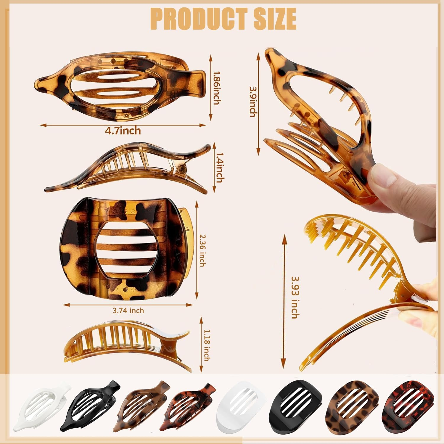 Women'S Hair Clip, Pack of 8, Flat Hair Clip, Claw Clip, Strong Hold & Non-Slip, Large Flat Claw Clip, Hair Clip for Inserting for Thick and Thin Hair image number 2