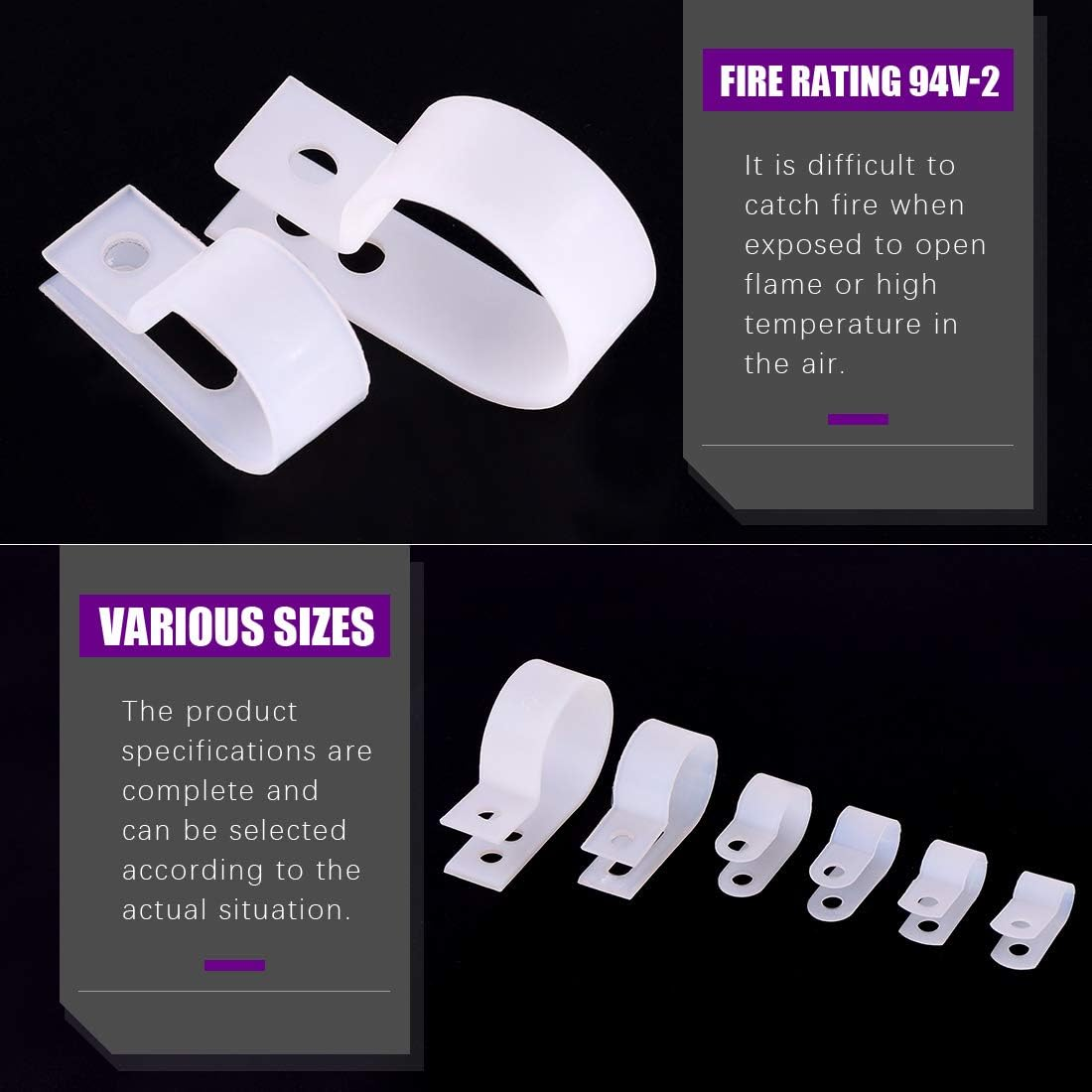 Swpeet 135 Pack 6 Sizes White Nylon Plastic R-Type Cable Clips Clamp Assortment Kit, 1/4" 5/16" 3/8" 1/2" 3/4" 1" Nylon Screw Mounting Cord Fastener Clips with 135 Pack Screws for Wire Management image number 3