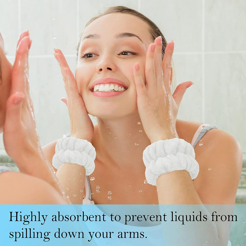 Wnddle 3 Piece Spa Face Headband Wrist Wash Strap Set, Spa Bowknot Hair Bands, Soft Makeup Hair Band, Elastic Wrist Sweatband, for Women Showering Face Washing Yoga Sports image number 5