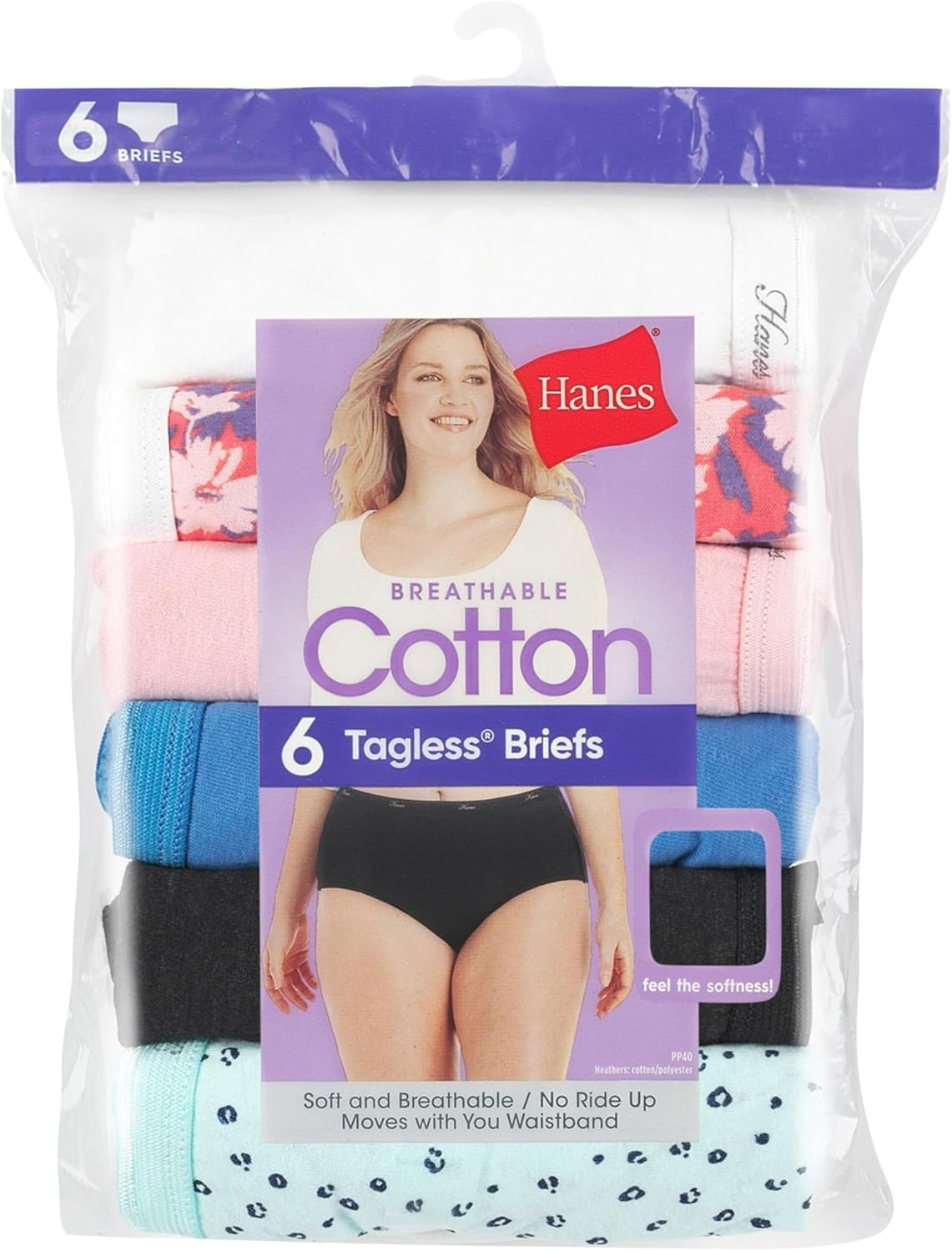 Hanes Women'S Brief Panties Pack, Moisture-Wicking Cotton Brief Underwear (Colors May Vary) image number 2