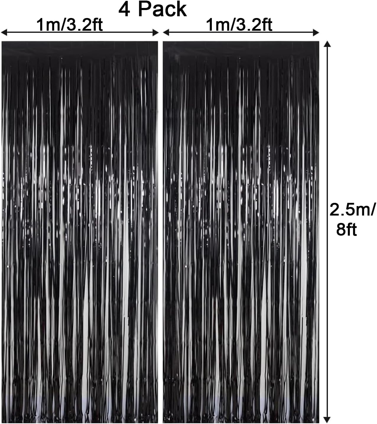 4 Pack Foil Fringe Curtains, Tinsel Streamers Birthday Party Decorations Photo Booth Props for Birthday Wedding Engagement Bachelorette Christmas Celebration Party Decorations (1X2.5M, Black)