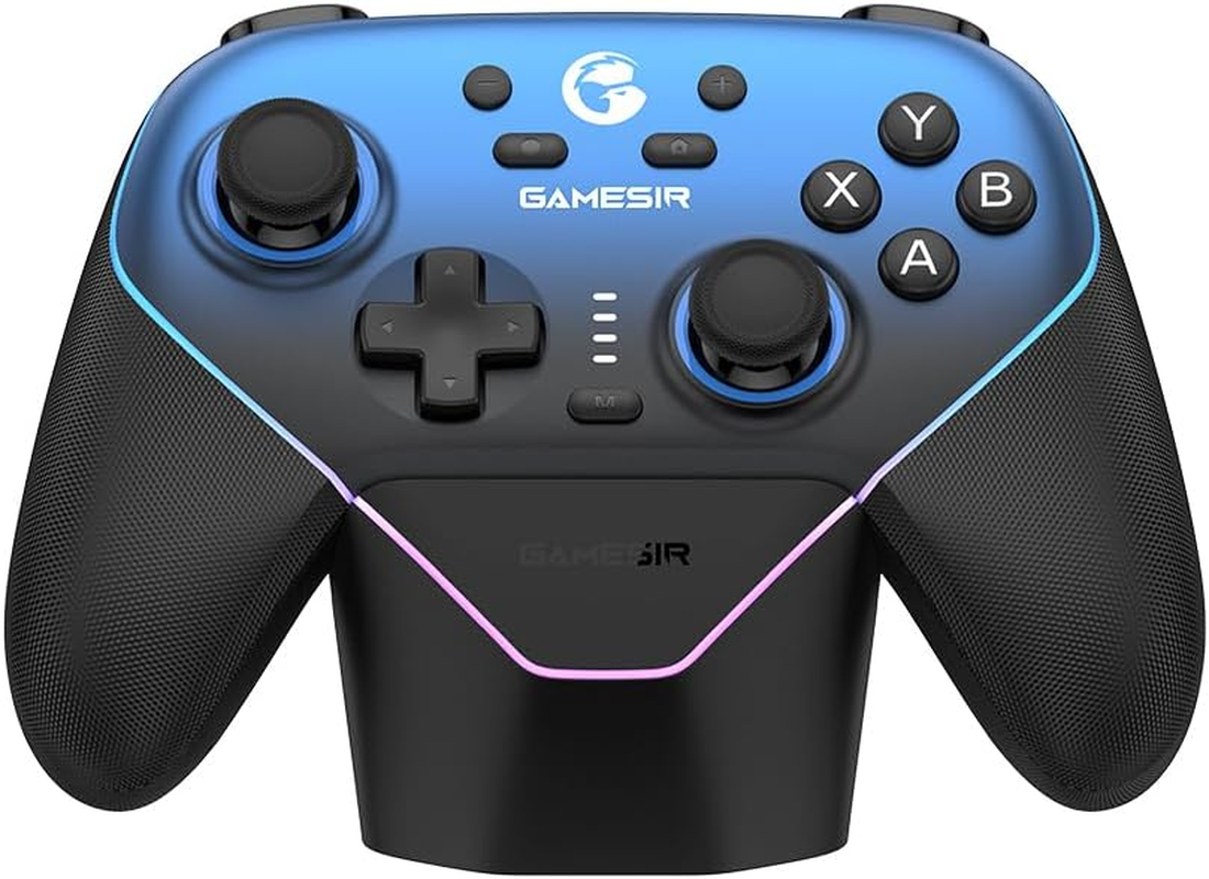 Gamesir Super Nova Wireless Gaming Controller for Pc/Switch/Ios/Android, Hall Effect Stick & Trigger, Rubberized Grips, RGB Lighting, Swappable ABXY, Detachable Faceplate, 1000Mah with Charging Dock(Blue) image number 1