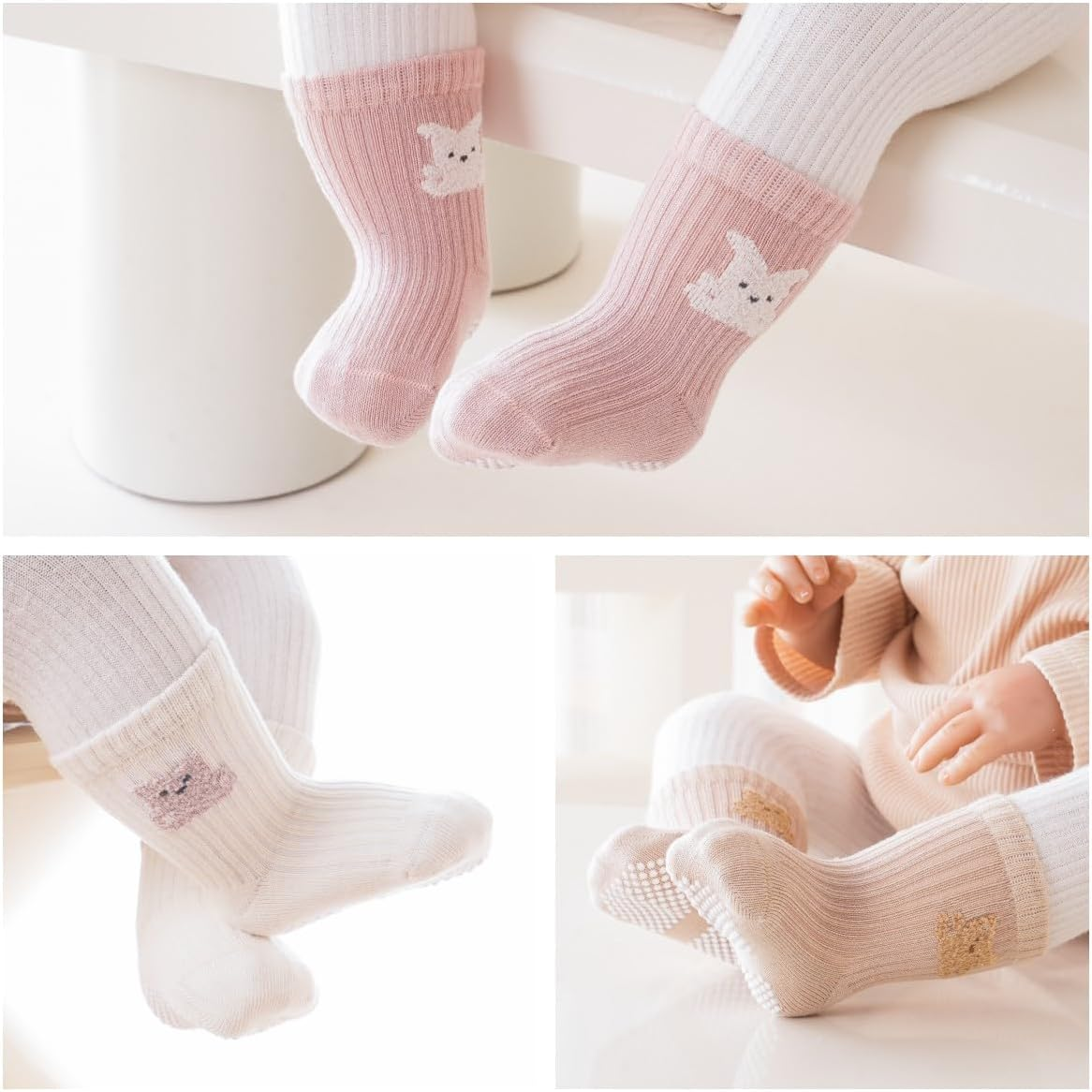 Baby Crew Socks,Grips Combed Cotton Socks Toddler Non-Skid for Girls,Boys Non Slip/Anti Skid 9-Pack image number 2