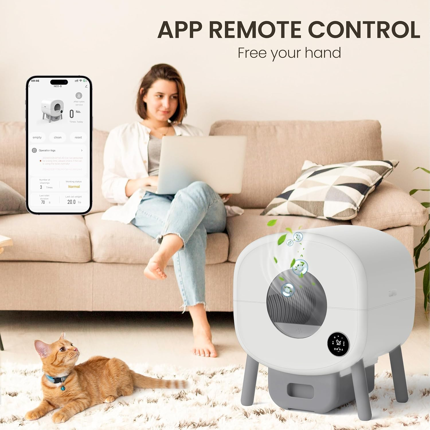 MINYII Self Cleaning Cat Litter Box with Mat & Baffle Plate, 76L+13L Large Capacity, Smart Automatic Cat Litter Box for Multiple Cats, APP Control/Low Noise/Safety Protection image number 5