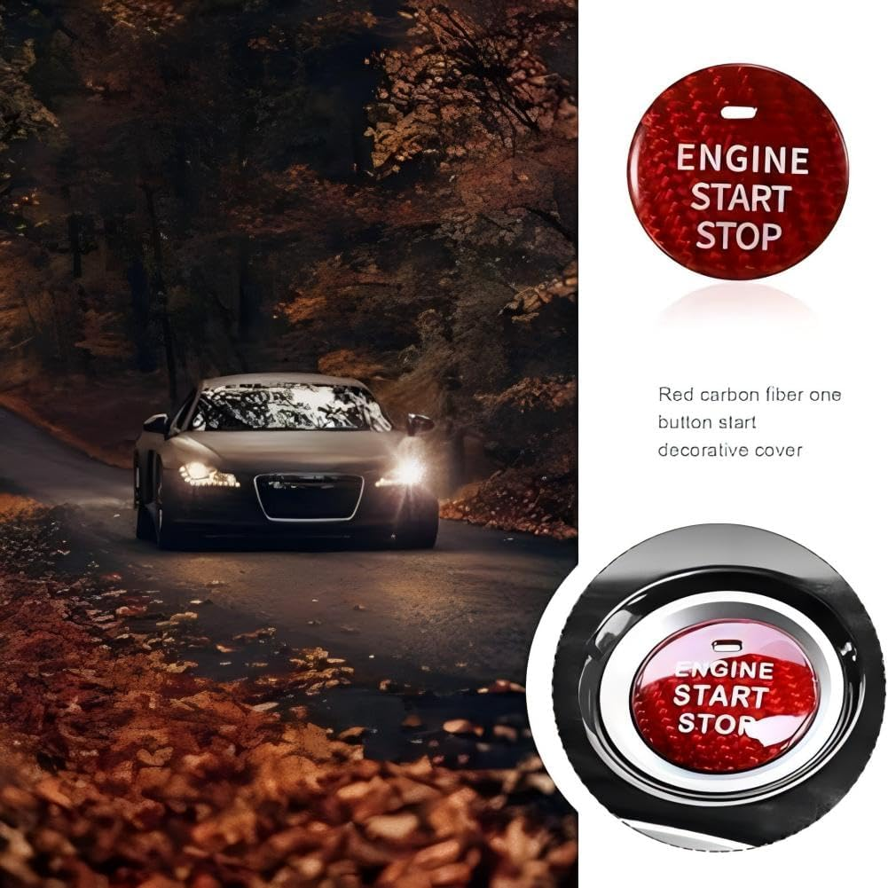 Auto Engine Start Stop Button,Power Ignition Switch Button Cover Sticker Decoration Trim, Red Real Carbon Fiber, Compatible with Mazda 3 6 CX-3 CX-5 CX-9 MX-5 image number 1