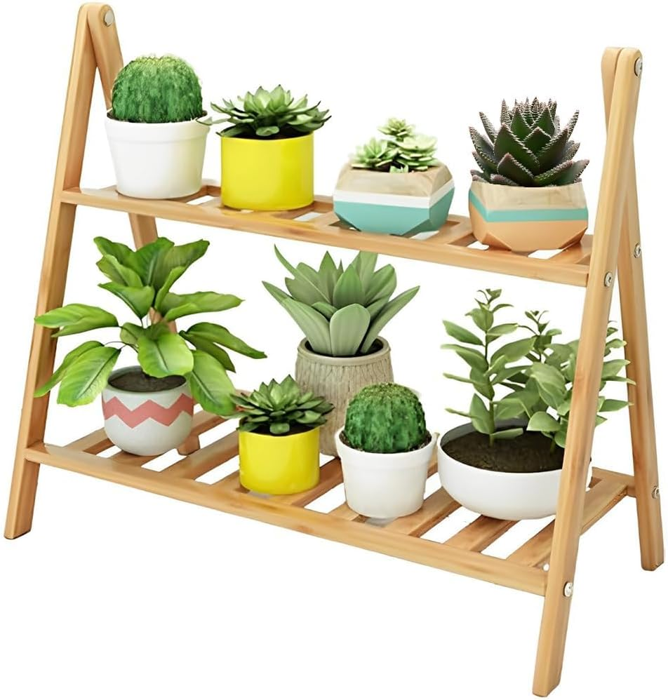2-Tier Potted Plant Display Stand, Outdoor Plant Stand for Flower Pots and Shrubs in Pots Multifunctional, Plants Shelf or Living Room Balcony Garden, 50Cm, Natural image number 6
