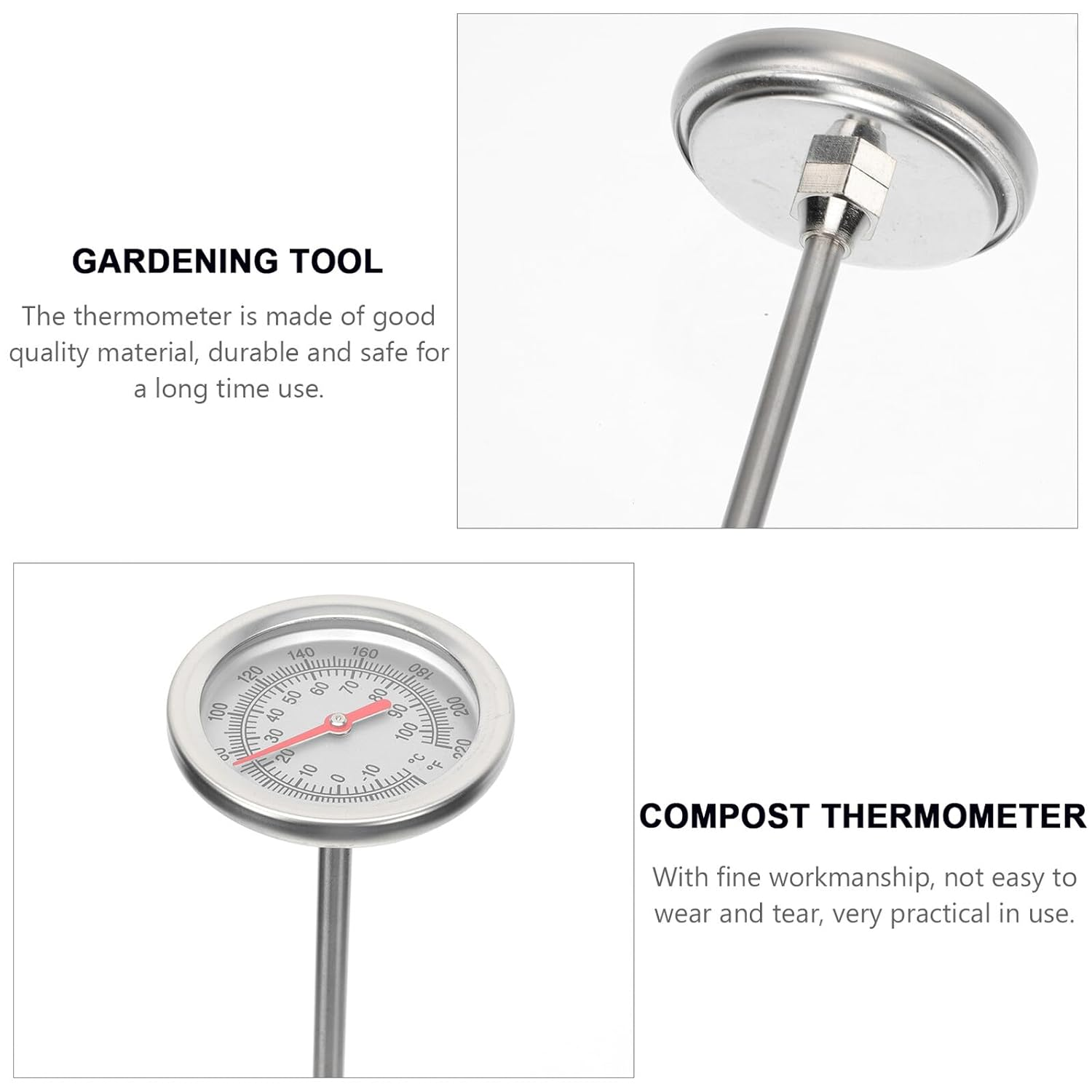 Totority Stainless Steel Extended Soil Thermometer with Probe for Gardening Compost Temperature Detection Scale Temperature Sensor for Home Garden and Greenhouse Use