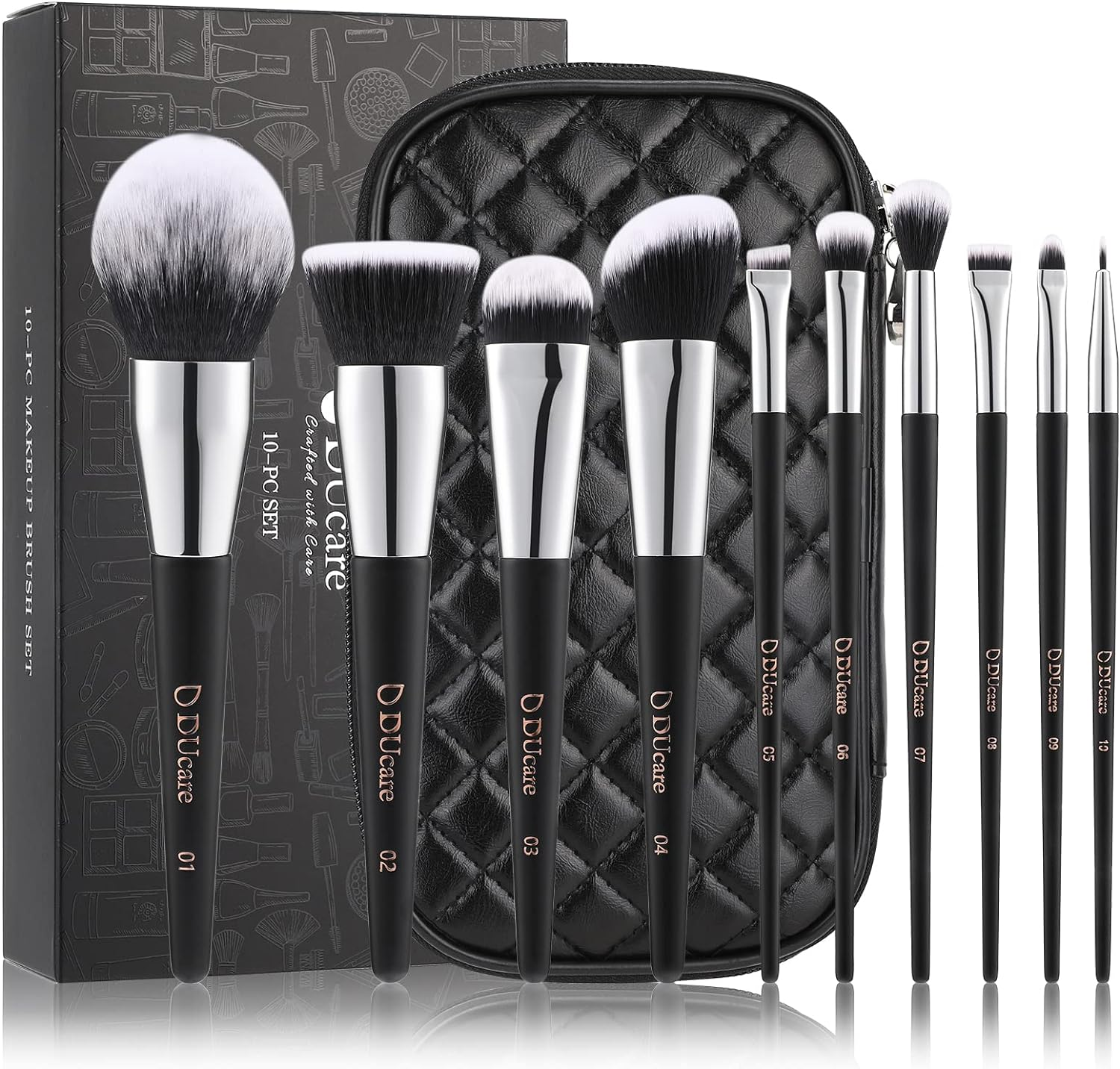 Ducare Makeup Brushes with Case 10Pcs Travel Makeup Brush Set Women Gift Premium Synthetic Kabuki Foundation Blending Brush Face Powder Blush Concealers Eye Shadows with Bag