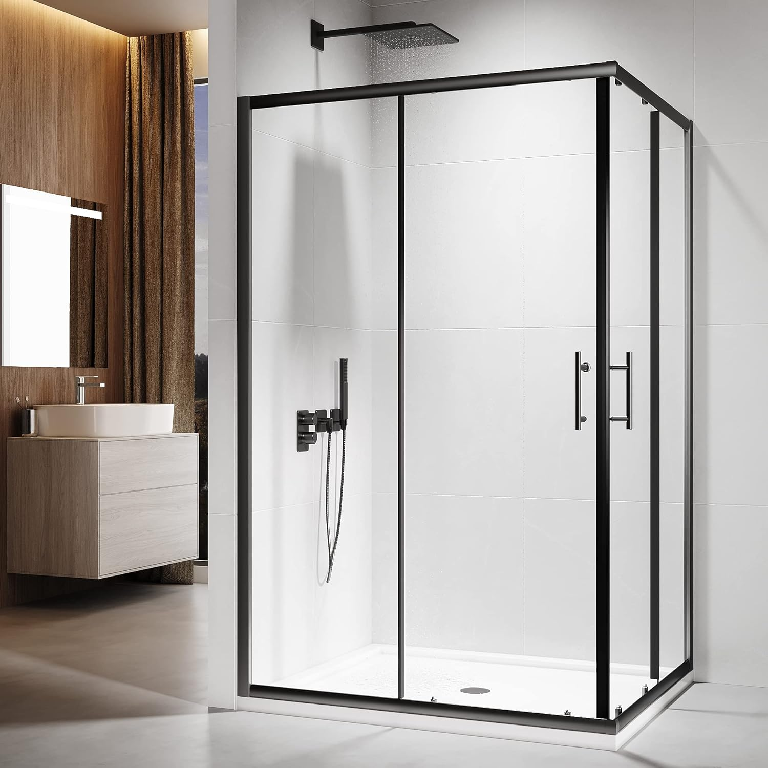 ELEGANT Shower Enclosure Corner Black,Sliding Door Bathroom Screen 900X900Mm with 5Mm Tempered Glass,1900Mm Height