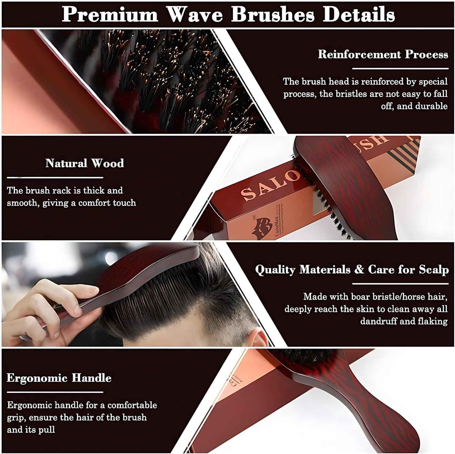 Boar Bristle Hair Brush and Massage Comb for Beard Slick Back Brush for Styling Detangling Smoothing for Men Women image number 1