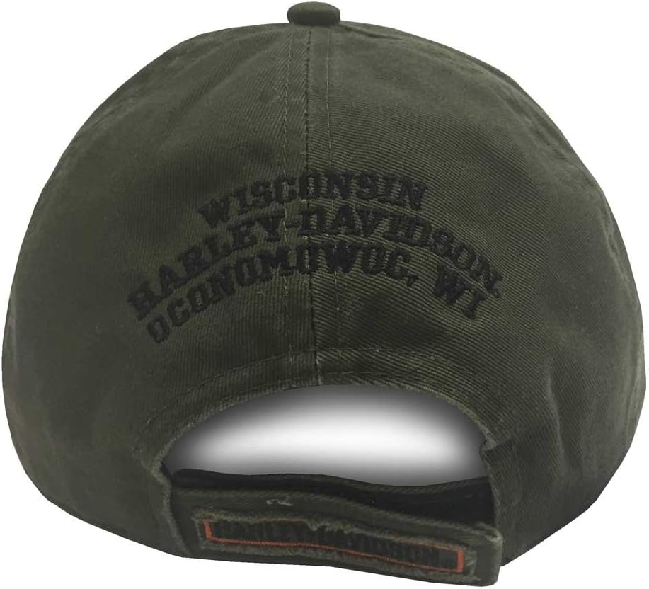 Harley-Davidson Men'S Embroidered Long Bar & Shield Baseball Cap, Olive, Green, One Size