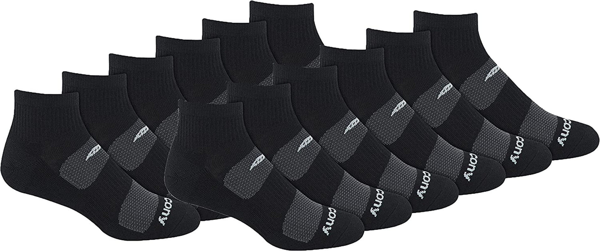 Saucony Mens Multi-Pack Mesh Ventilating Comfort Fit Performance Quarter (6 & 12 Pairs) Running Socks