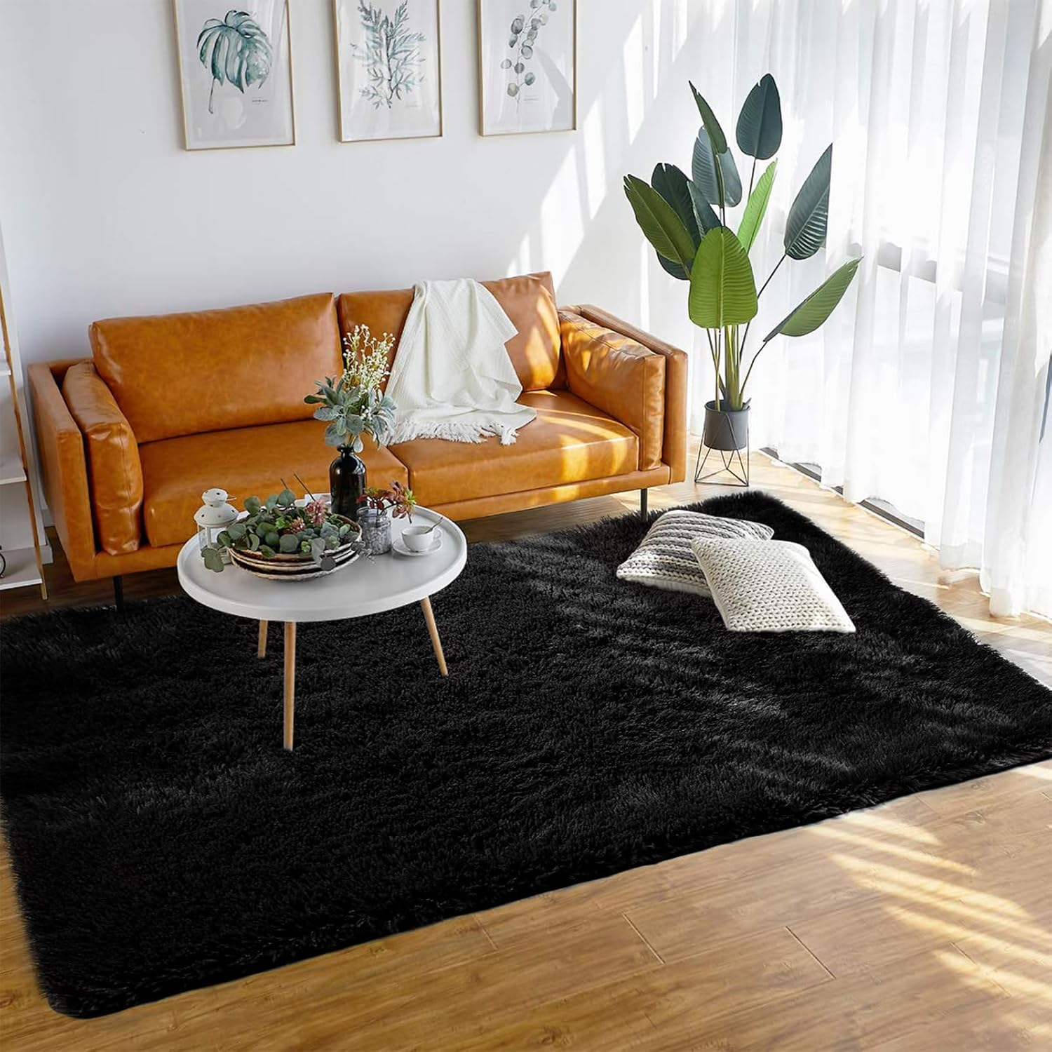 Shaggy Rugs for Bedroom Living Room, Super Soft Fluffy Fuzzy Area Rug for Kids Baby Nursery, Modern Indoor Plush Carpet for Home Decor, 4X5.2Ft Floor Furry Rugs for Children Dorm (Black, 120 * 160Cm) - Deep Grey image number 5