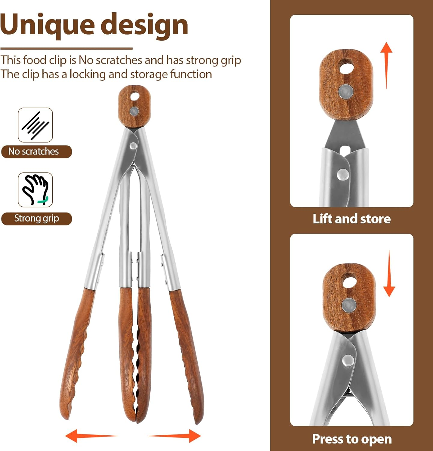 2 Pcs Walnut Wooden Kitchen Tongs Wood Food Tongs Salad Tongs with Wooden Tips, Locking Tongs Wood Serving Tongs for Flipping Cooking Grilling