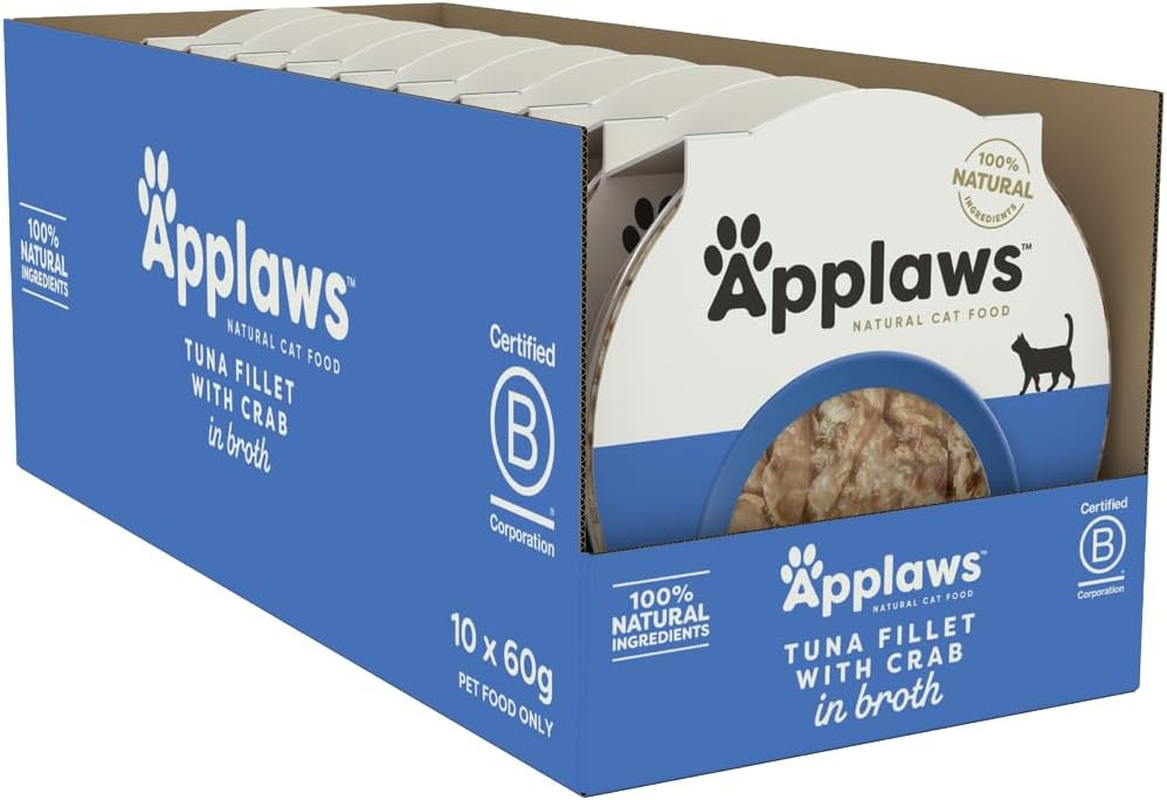 Applaws 100% Natural Wet Cat Food Tuna Fillet with Crab in Broth, Limited Ingredients Pet Food 60G Pot (Pack of 10) image number 6