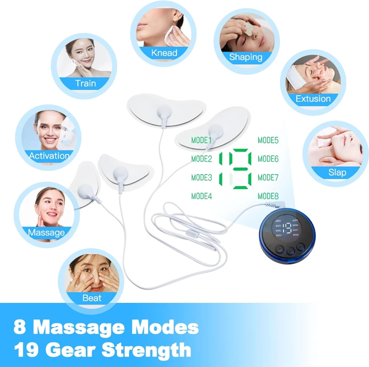 EMS Facial Device &ndash; White Portable Microcurrent Beauty Instrument, Frequency 1-100Hz 8 Modes | Face Eyes Neck Lifting, Skin Tightening, Rejuvenation, Home Spa, Travel Self Care Accessory image number 4