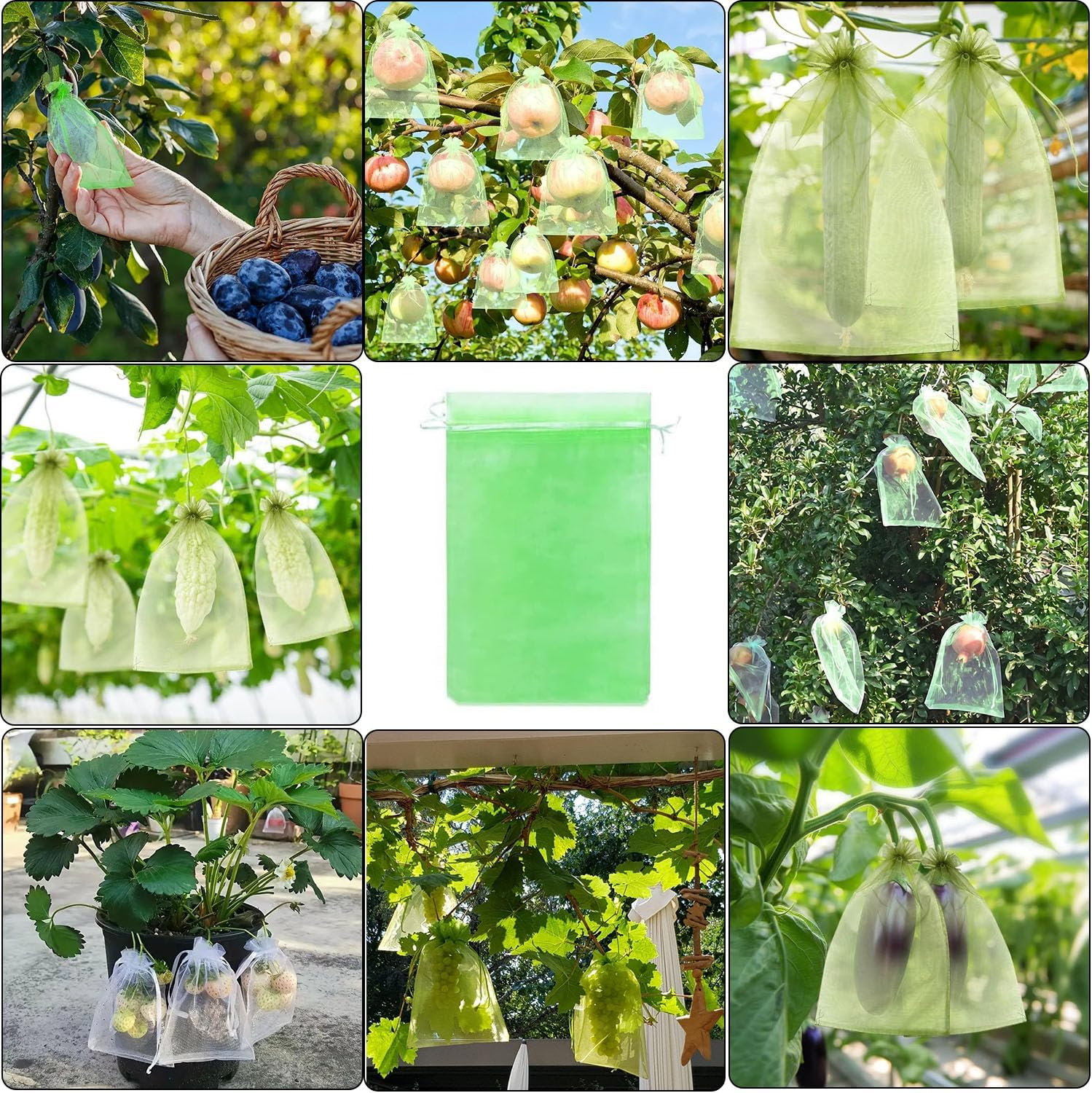 50 Pcs Fruit Protect Bags,Fruit Cover Mesh Bag with Drawstring,Reusable Mesh Garden Netting Protection Bags for Protecting Fruit Tree,Vegetables, Plants from Birds and Insects (15 * 20 Cm) image number 3
