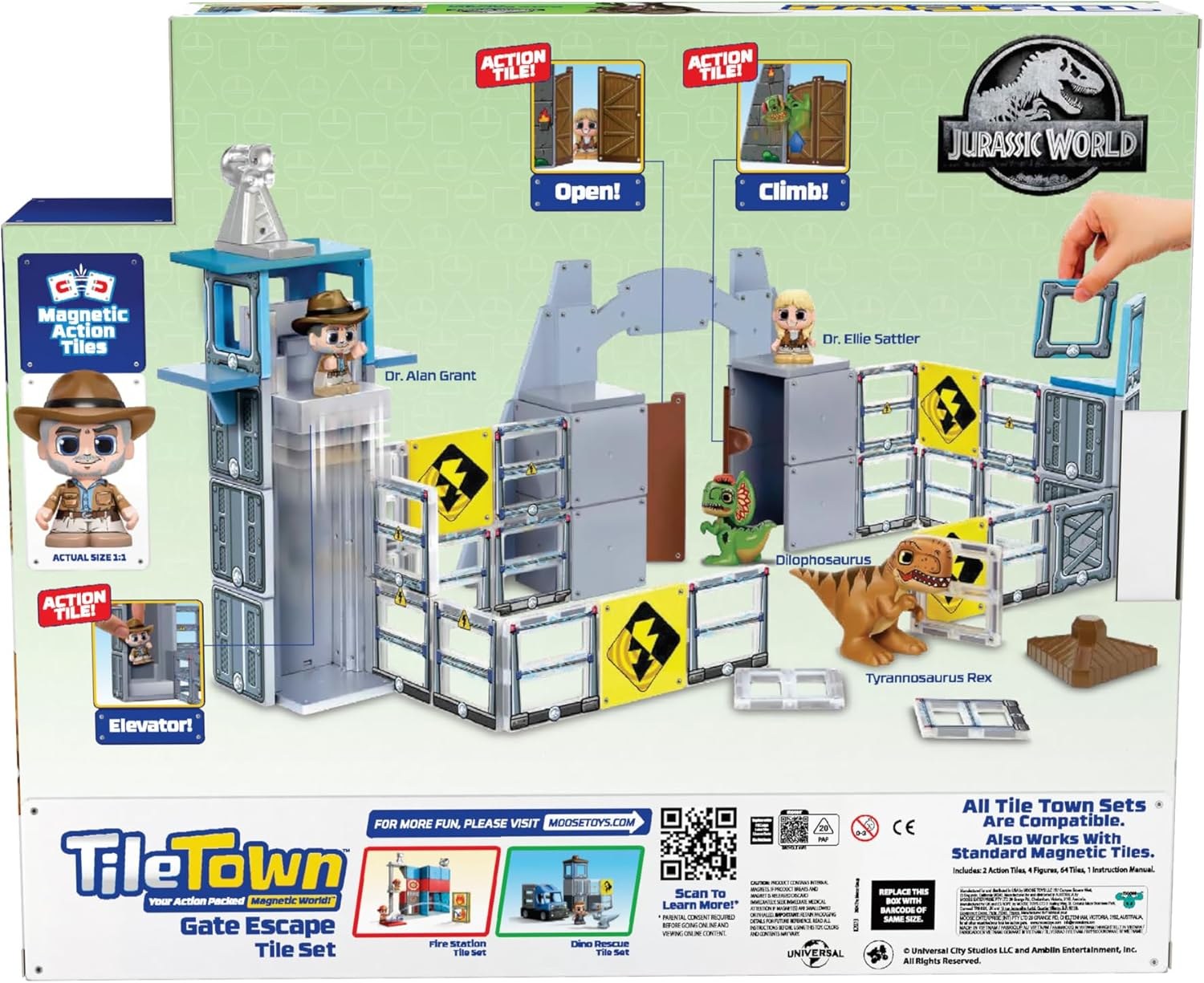 TILE TOWN Jurassic World Dino Escape Magnetic Tiles Construction Building Set and Figures, Kids 3-5+, New ACTION TILES for Action Play, Realistic Builds, STEM Creative Toy, Great Gift for Boys & Girls image number 3