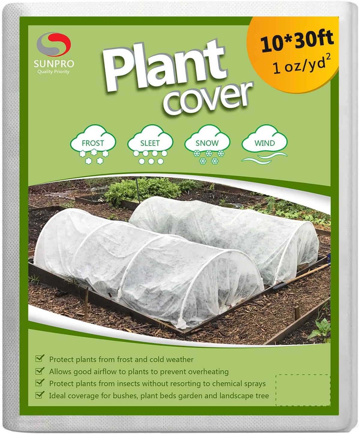 SUNPRO Plant Covers, 0.9Oz 10Ft X 30Ft Reusable Floating Row Cover, Freeze Protection Plant Blankets for Cold Weather image number 1