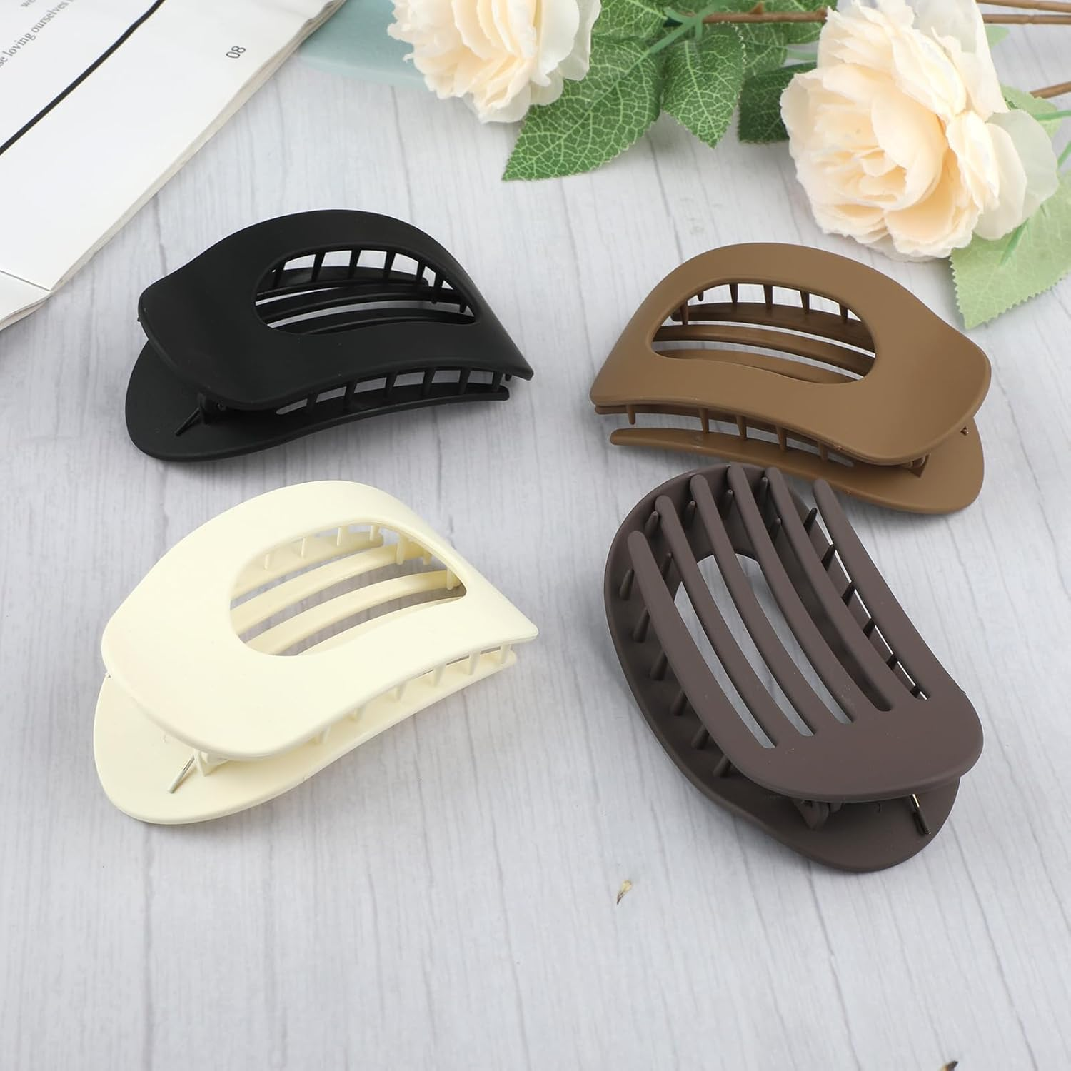 4 Pieces Flat Hair Claws for Women, Strong Hold Women Hair Clips Ladies, Matte Large Hair Clip for Thin and Thick Hair, Curved Design for Lying and Driving (Neutral) image number 6