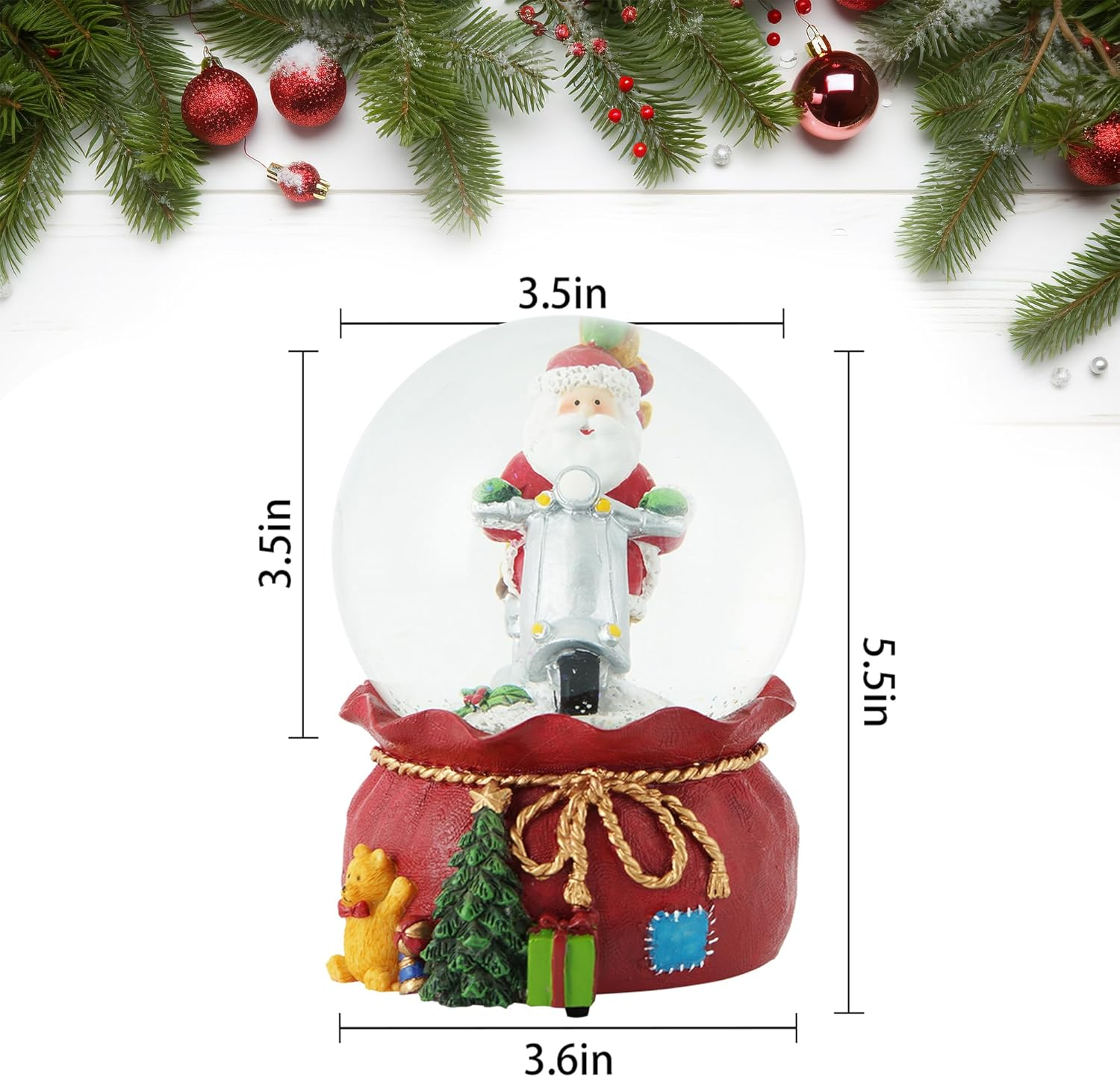 Snow Globes Glitter Water Globe Decoration Musical Snow Globes Decor Plays We Wish You a Merry Christmas, 100Mm, Santa Riding a Motorcycle image number 3