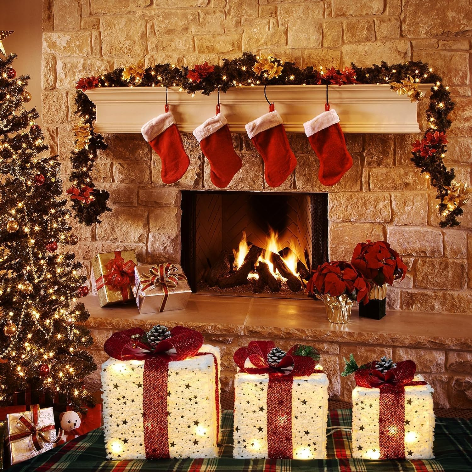 Christmas Lighted Gift Boxes Decorations, Set of 3 Light up Present Boxes Ornament with 8 Flashing Modes & Function, Christmas Tree Decorations for Indoor Home, Party, Lawn Decor image number 5