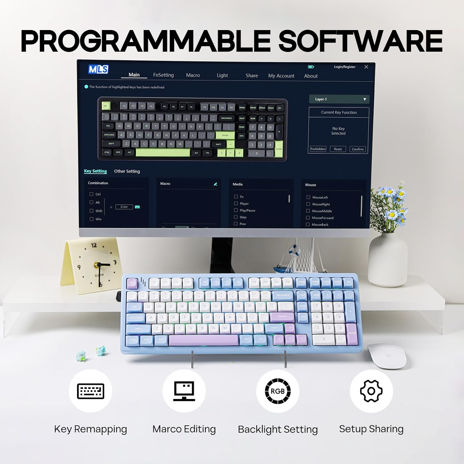 Mechlands Blade101 Wireless Aluminum Gaming Keyboard, Bt5.0/2.4Ghz/Usb-C Hot Swappable Custom Mechanical Keyboard with 8000Mah Battery, Gasket Structure, RGB Backlit, NKRO for Win/Mac (Blue)