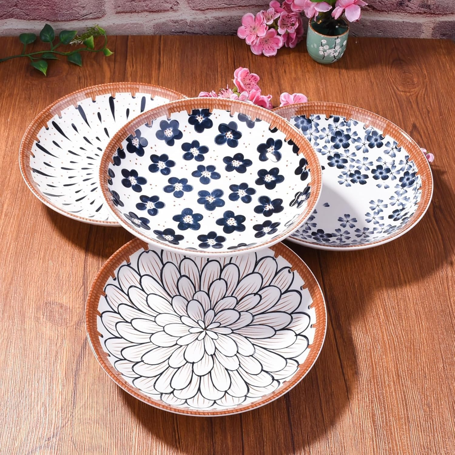 HUIRUMM 8 Inch Ceramic Pasta Bowls,Salad Bowls Set of 4,Dinner Plates Bowls Porcelain Dinner Plates,Appetizer, Dessert, Plates for Thanksgiving & Christmas, Dishwasher & Microwave Safe image number 5