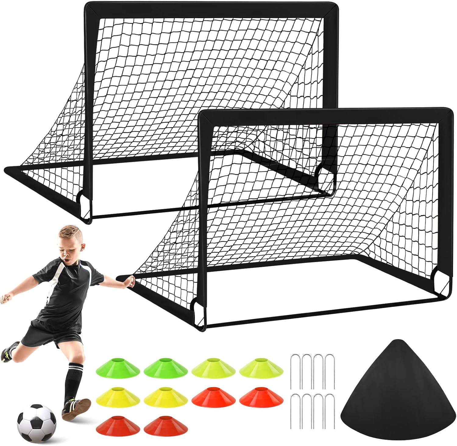 Soccer Goals with Portable Bag, Soccer Nets for Backyard with 10 Cones, Kids Soccer Goals, Soccer Training Equipment for Kids, Youth Games, Sports, Fit for Family Game Play image number 2