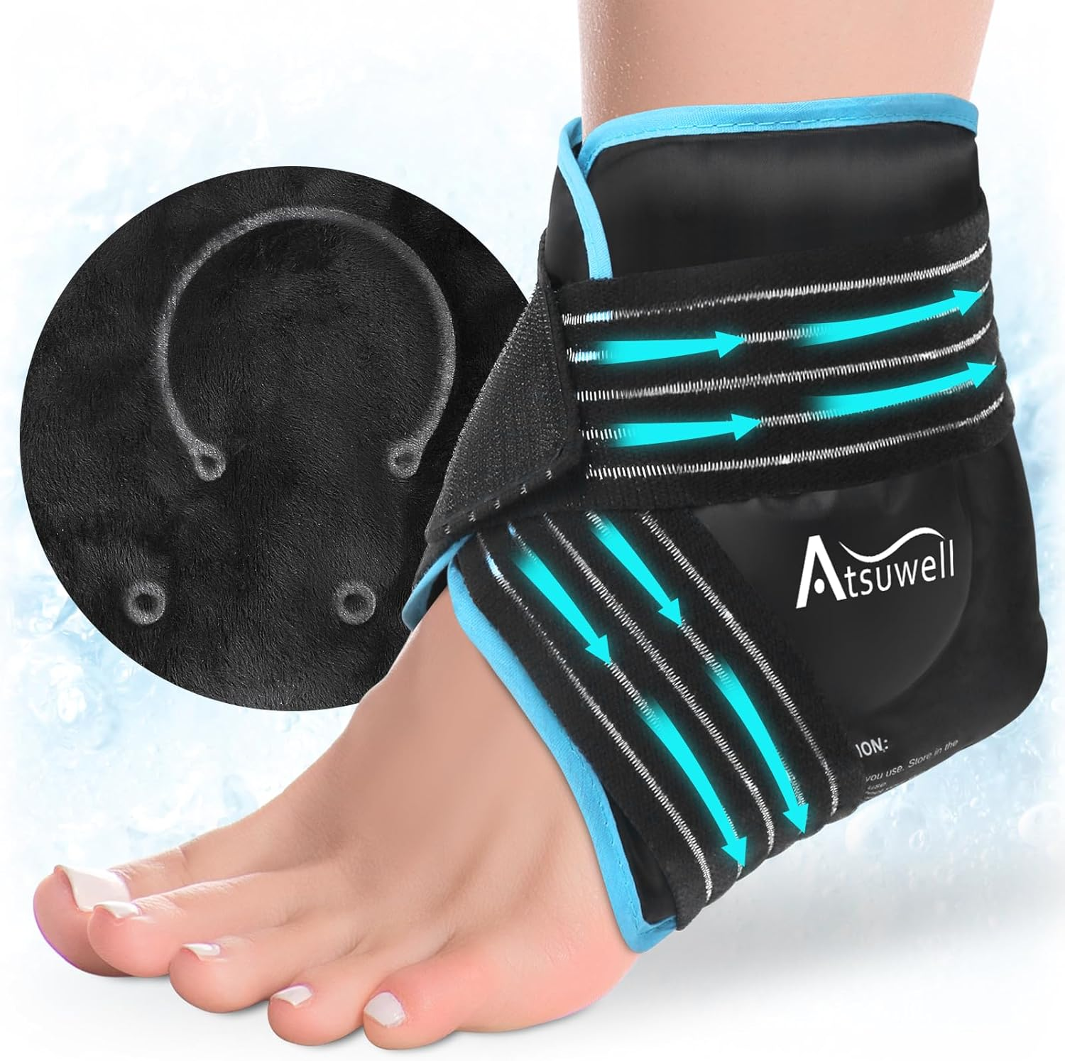 Atsuwell Ankle Ice Pack Wrap, Reusable Gel Ice Pack for Foot Ankle Heel, Cold Compress Therapy for Pain Relief, Injuries, Achilles Tendonitis, Swelling, Sprained Ankles and Heels image number 3