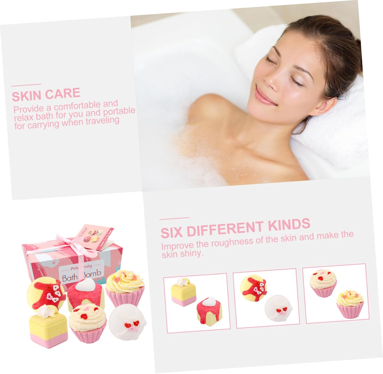 BELLIFFY 6Pcs Creative Cake Shape Relaxing Balls for Shower Sea Salt Bathing Balls Spa Shower Steamer Boys and Girls image number 1