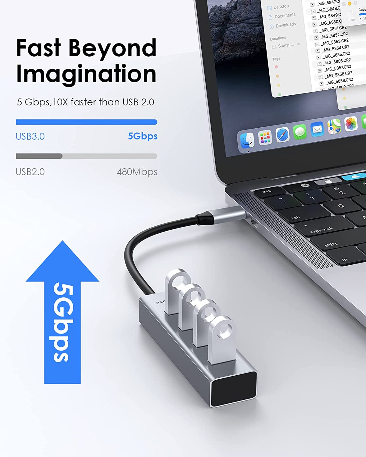 LENTION 4-In-1 USB C Hub, 4 USB 3.0 Ports, USB C to USB a Multiport Adapter for Iphone 15 Series, 2023-2016 Macbook Pro, Mac Air & Surface, Ipad Pro, Chromebook, More (Cb-C22S, Space Gray) image number 6
