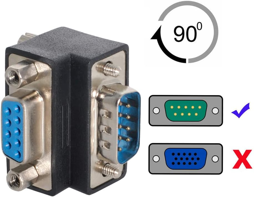 Xiwai DB9P 90 Degree up Angled Gender Changer D-Sub 9Pin RS232 Male to Female Connector Serial Port Extension Adapter image number 2