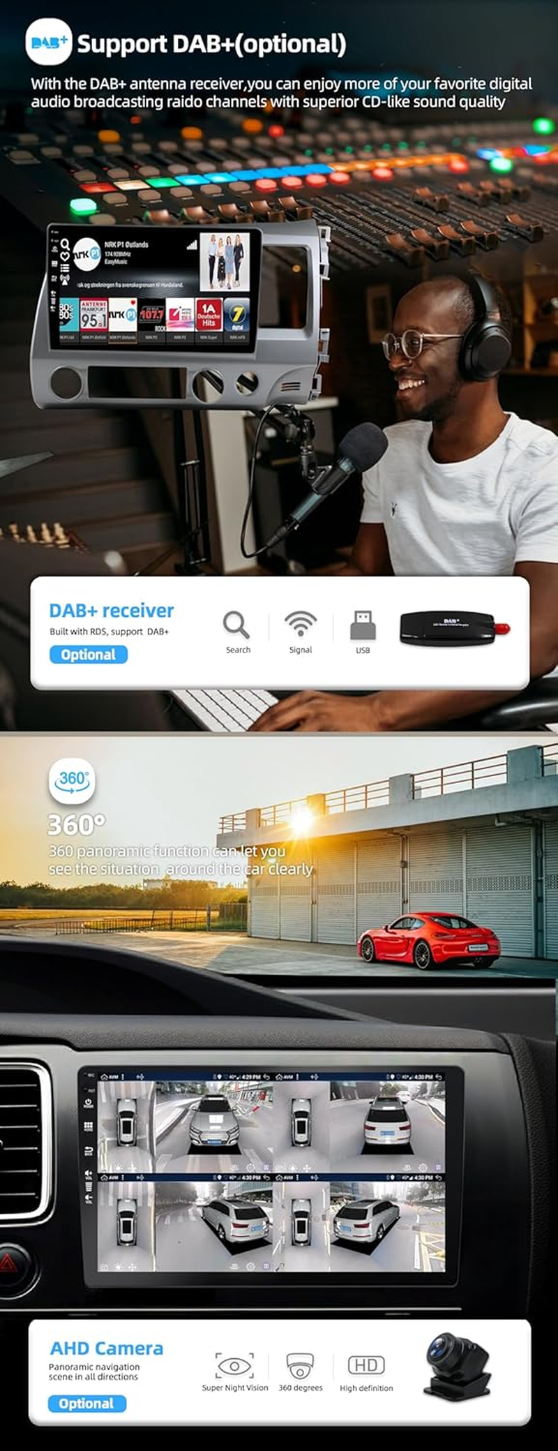 Android 14 IPS Car Stereo for Honda Civic (2006-2011) - Wireless Carplay/Android Auto - 4G+64G - LED Camera + MIC - 10.1 Inch 2 Din - DSP Steering Wheel DAB Fast-Boot 360-CAM Wifi image number 6