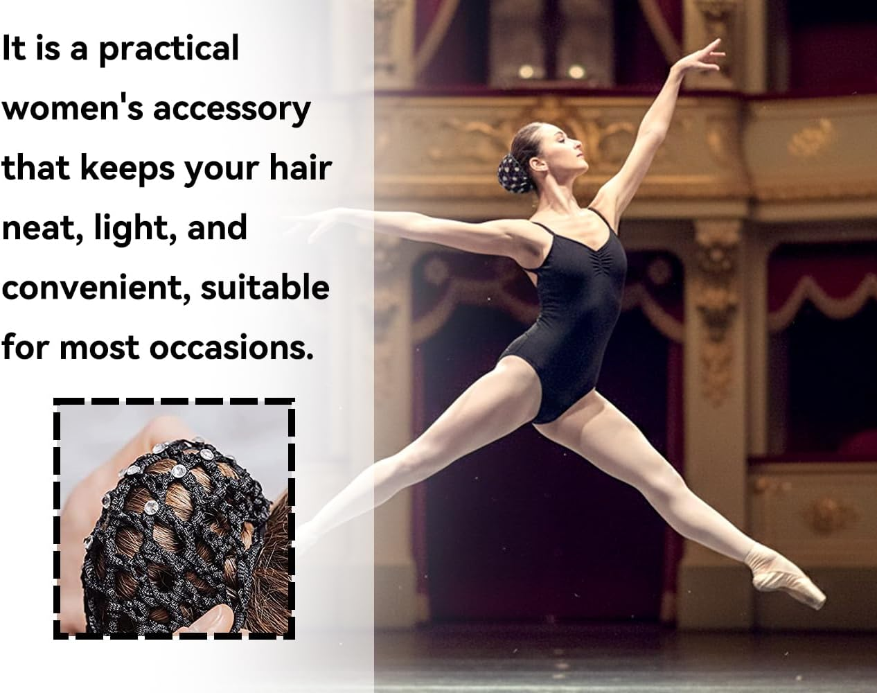 KAPSING Pack of 5 Bun Net Hair Net, Black Bun Net, Bun Hairstyle Aid Fabric Knot Net for Gymnastics Rhythmic Sports Gymnastics Ballet image number 3