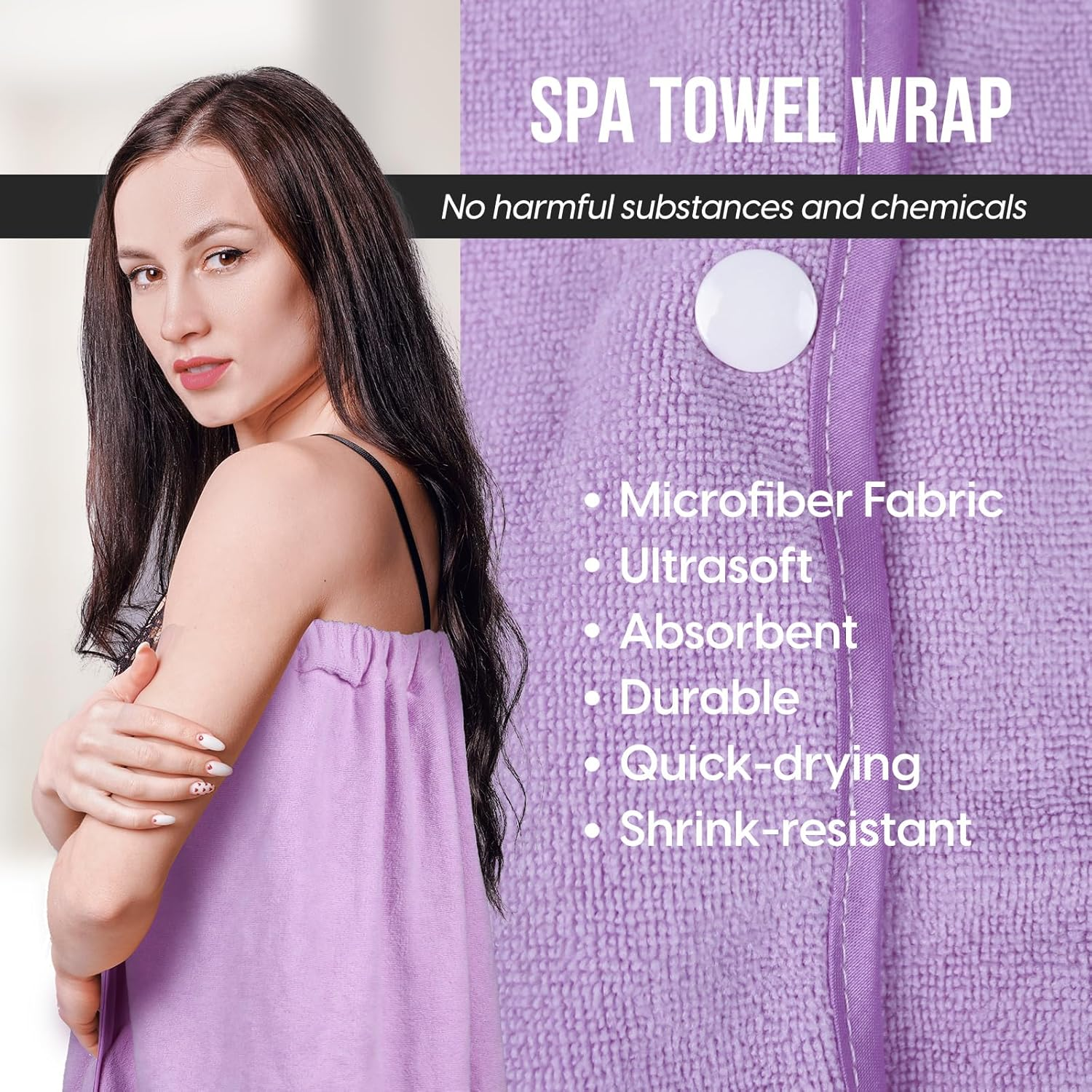 GEN'C B&Eacute;AUTY Spa Towel Wrap Microfiber Bathrobe Adjustable Shower Towel Wrap for Women 31.5''X55.2'' (Pink) - Coffee image number 4