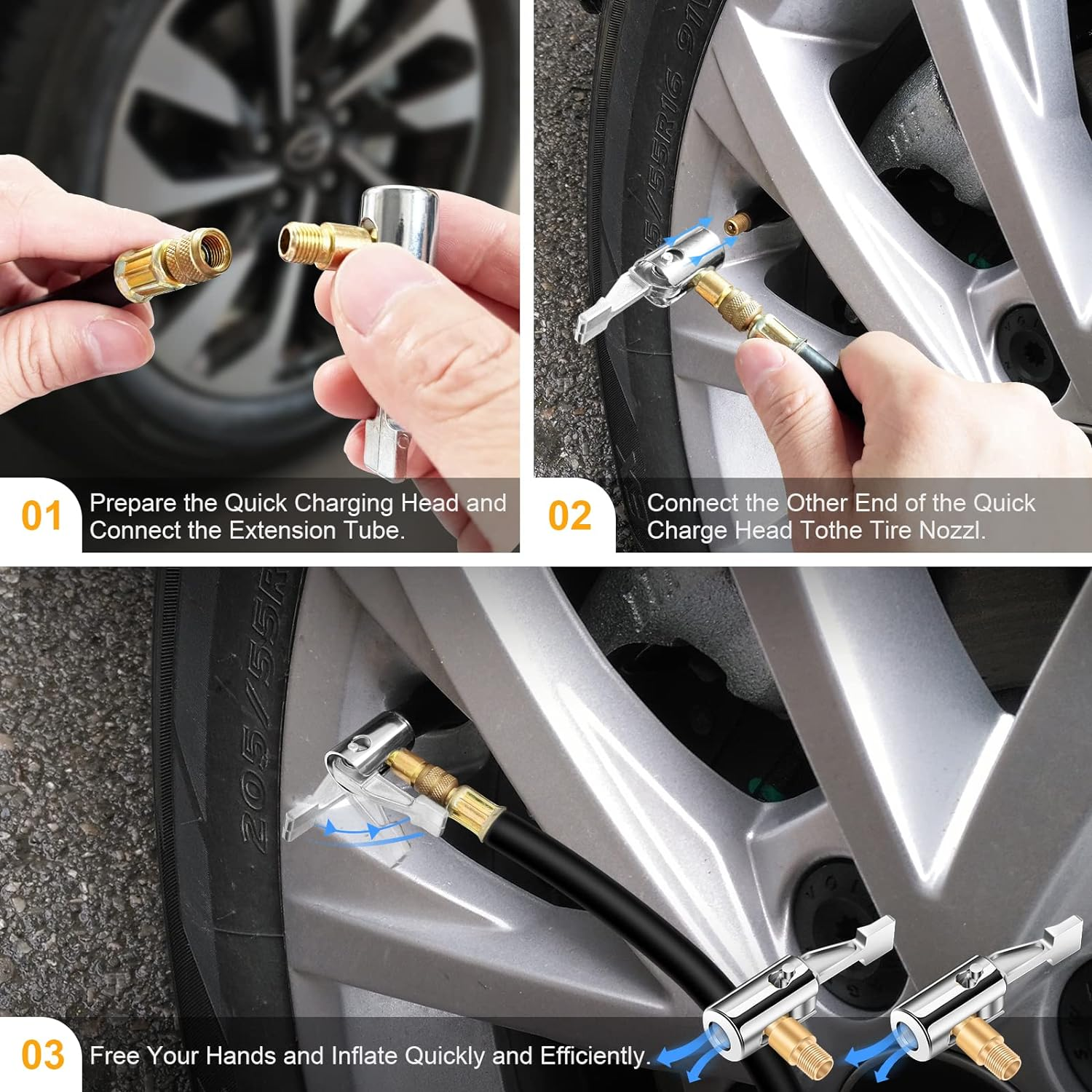 All Metal Lock on Air Chuck Tire Inflator Hose Adapter, Locking Tire Air Chuck with Standard Tire Valve Thread, No Air Leakage Tire Inflating Hose End for Portable Tire Pump/Air Compressor image number 1