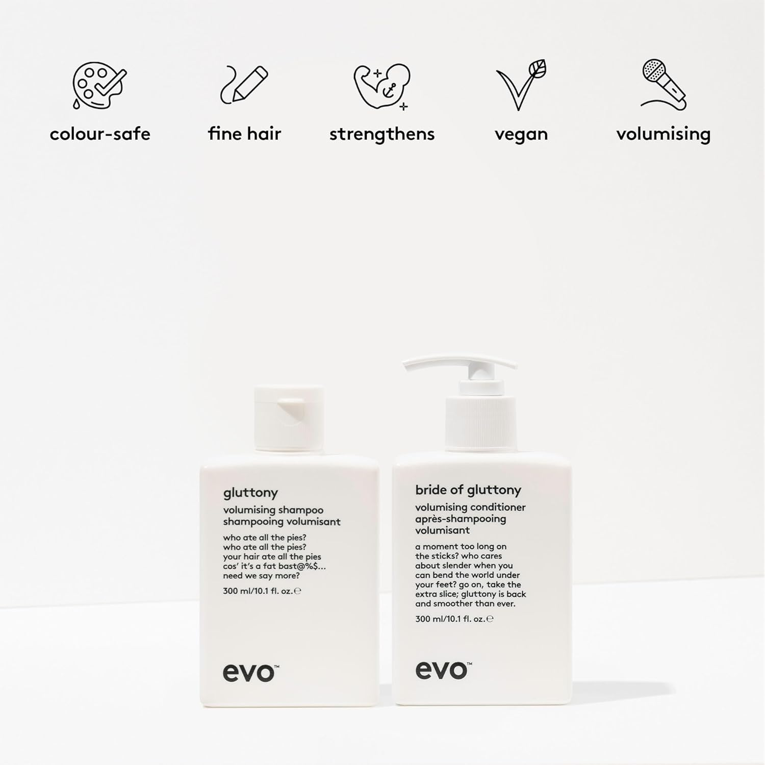 Evo Gluttony Volumising Shampoo & Conditioner - for All Types of Hair - Adds Lift, Body Shine, Strength & Elasticity - 10.1 Fl Oz image number 4