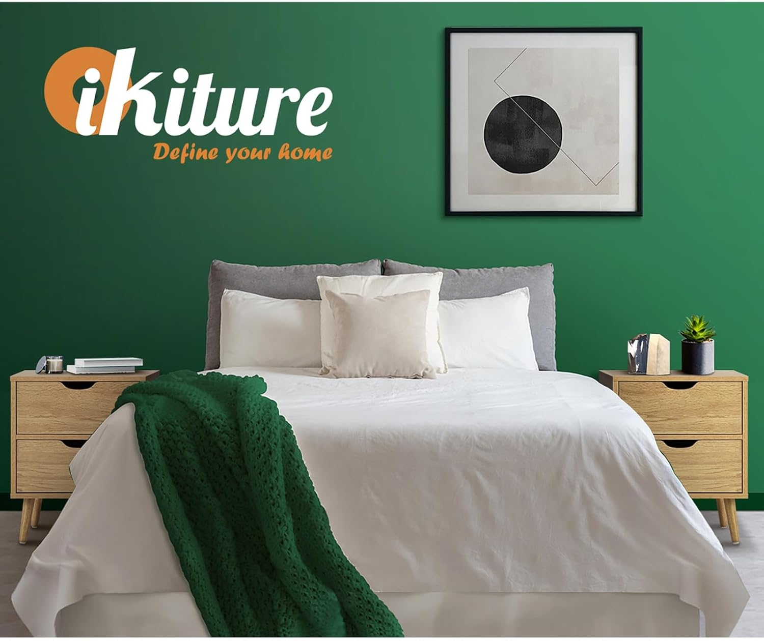 Oikiture Bedside Table with 2 Drawers, Wooden Side Table Nightstand Home Storage Furniture Wood