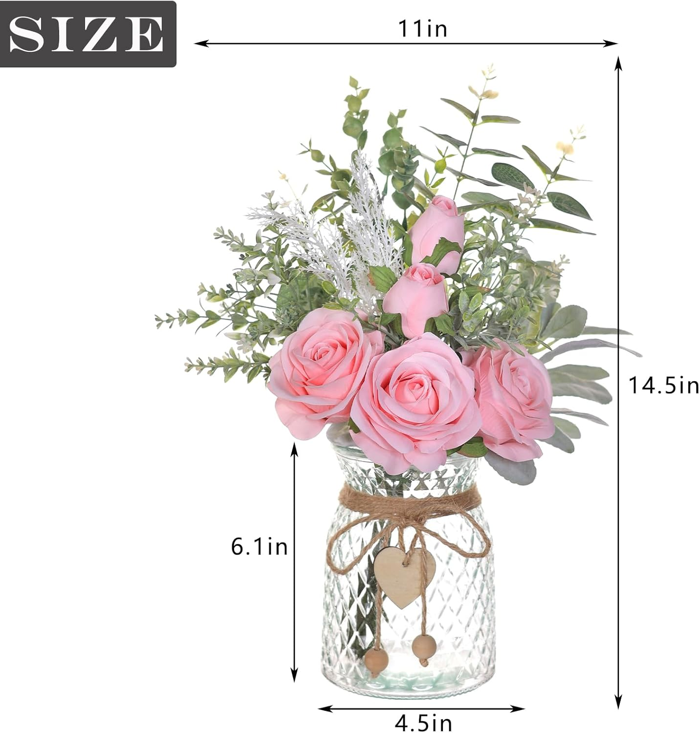 Faux Flowers with Vase,Artificial Silk Roses in Vase, Fake Plant Eucalyptus Flower Arrangement for Home Office Farmhouse Bathroom Dining Table Centerpiece Decorations Coffee Table Decor (Pink) image number 5