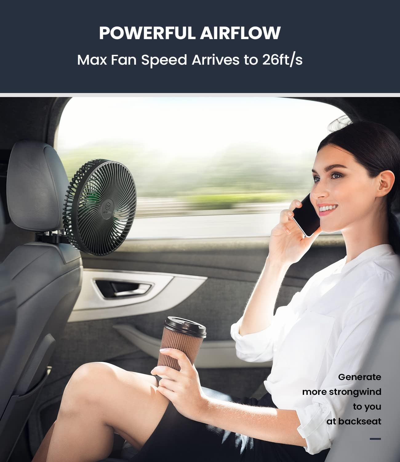 LEMOISTAR 12V/24V Car Fan, 8 Inch Big Size Electric Car Fan with Hook, Stepless Speed Control Cooling Air Fan with Cigarette Lighter for Vehicles, SUV, RV image number 3