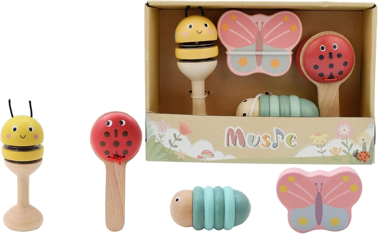 Kaper Kidz - Wooden Spring Insect Music 4 PCS Set | Gift Set for Babies and Toddlers image number 3