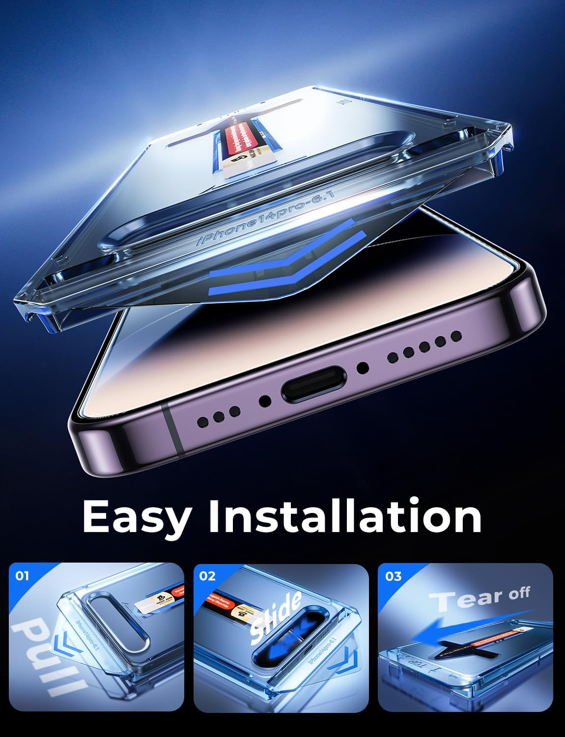 MAGIC JOHN 2 Pack for Iphone 14 Pro 6.1 Inch Tempered Glass Screen Protector, Auto Dust-Elimination Installation, Bubble Free, Dynamic Island Compatible, HD Clear, Easy Installation image number 2