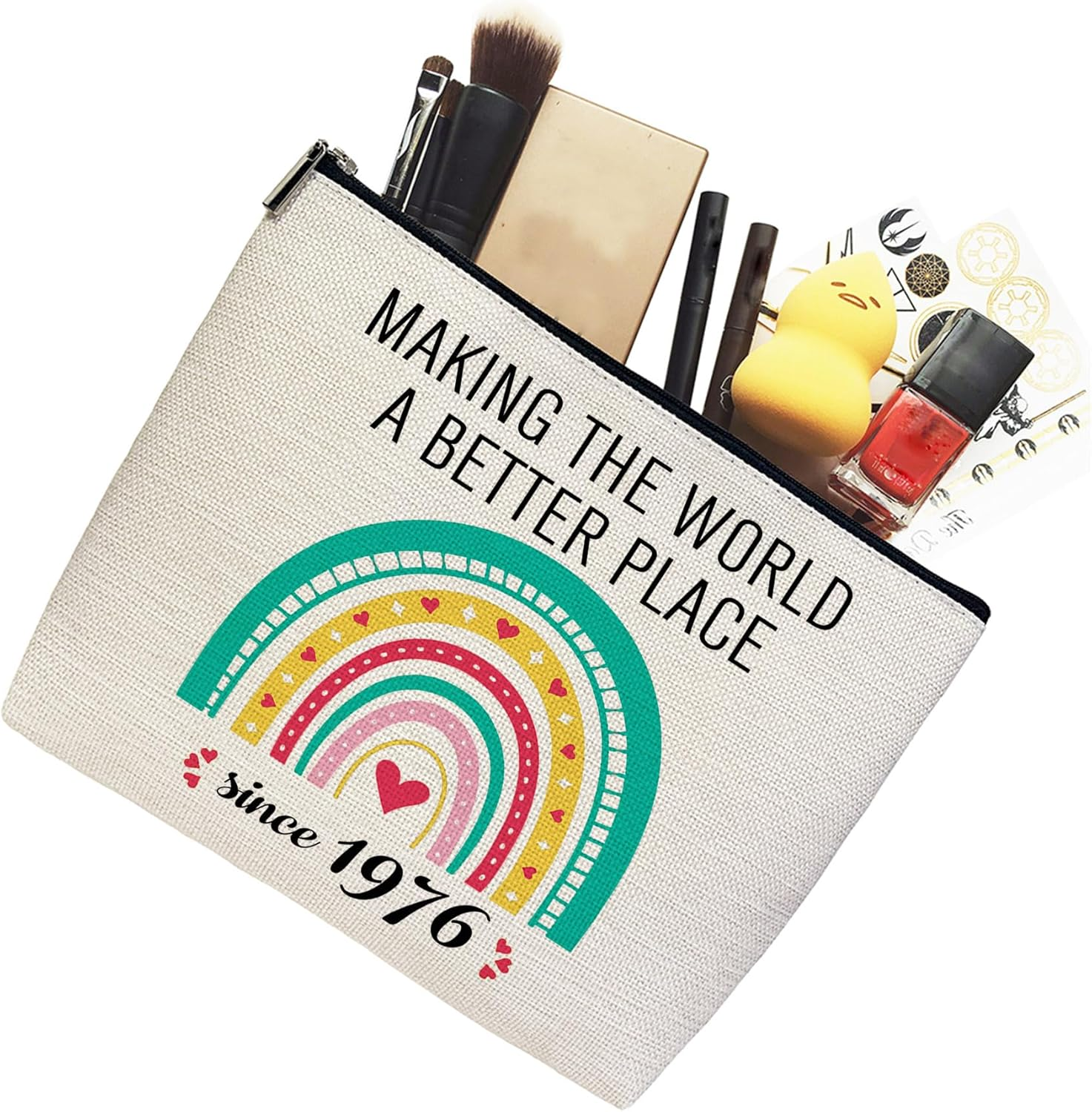 PEJAFAN 50Th Birthday Gifts for Her Cosmetic Bags, Making the World a Better Place since 1976 Makeup Bag, Funny 1976 50 Old Year Gift Ideas for Women, Wife, Sister, Mom, Aunt, Rainbow 1976, Classic image number 3