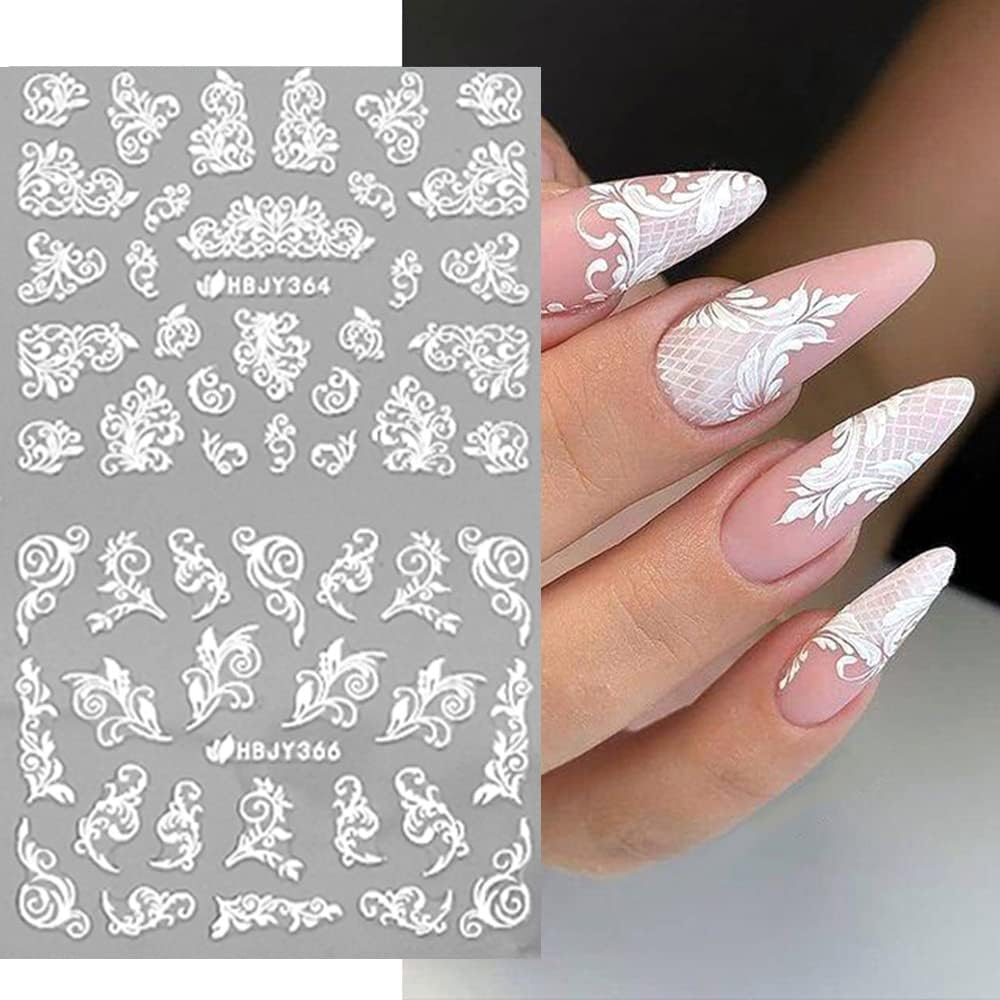 Flower Nail Art Stickers - White, 3D Self-Adhesive, Retro Floral Blossom Nail Decals for Women'S Acrylic Nails image number 2