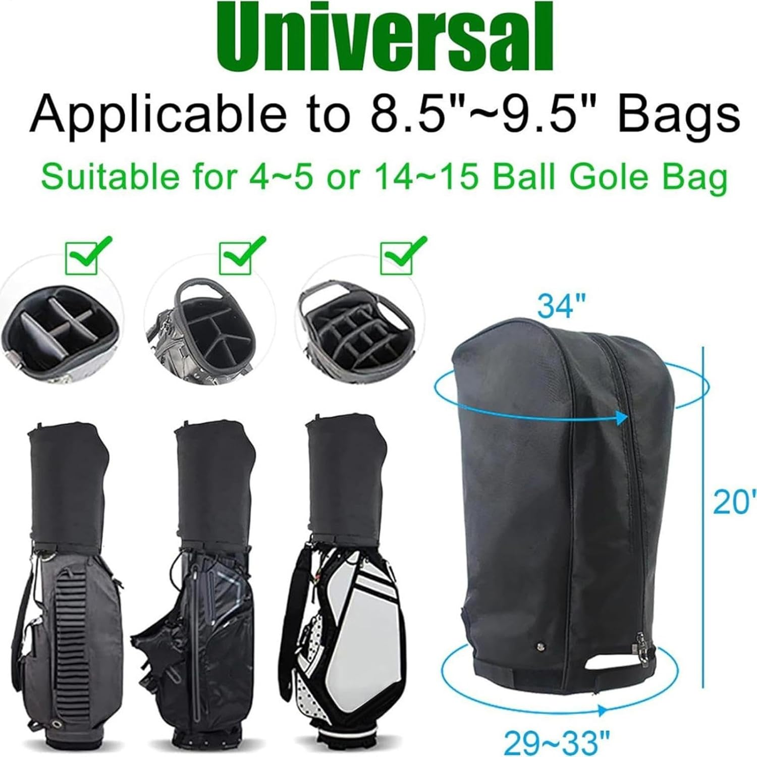 Qkbuza Golf Bag Cover - Rain Hood Dustproof Golf Bag Rain Cover - Portable Club Protector Golf Bag Cover with Snap Button for Golfer