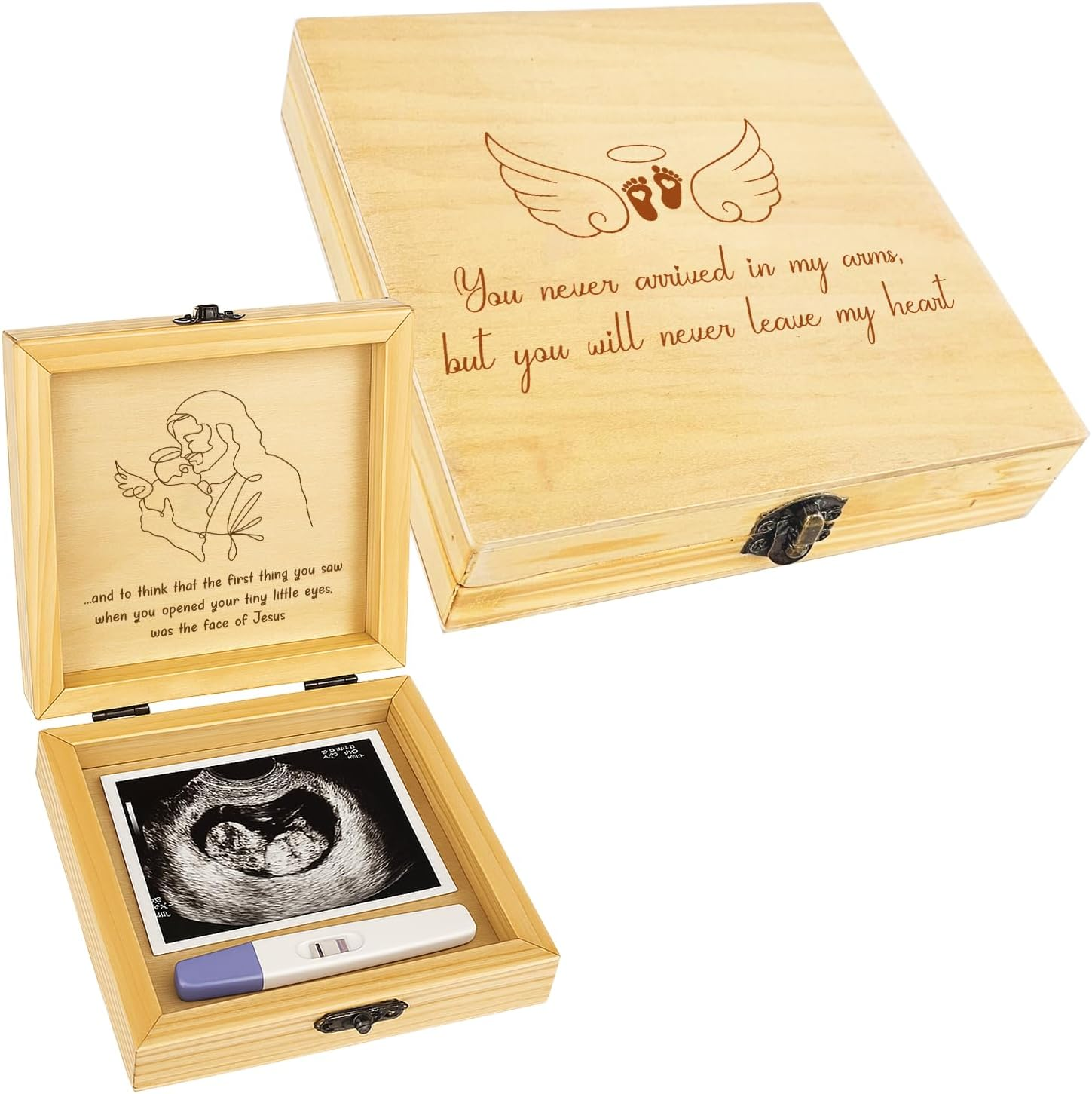 BEEGREENY Miscarriage Memory Box, Baby in Jesus' Arms Engraved Wooden Keepsake Box, a Heartfelt Sympathy Gift for Mothers Loss of Baby, Remembrance Gifts Miscarriages, Infant Loss Memorial for Moms