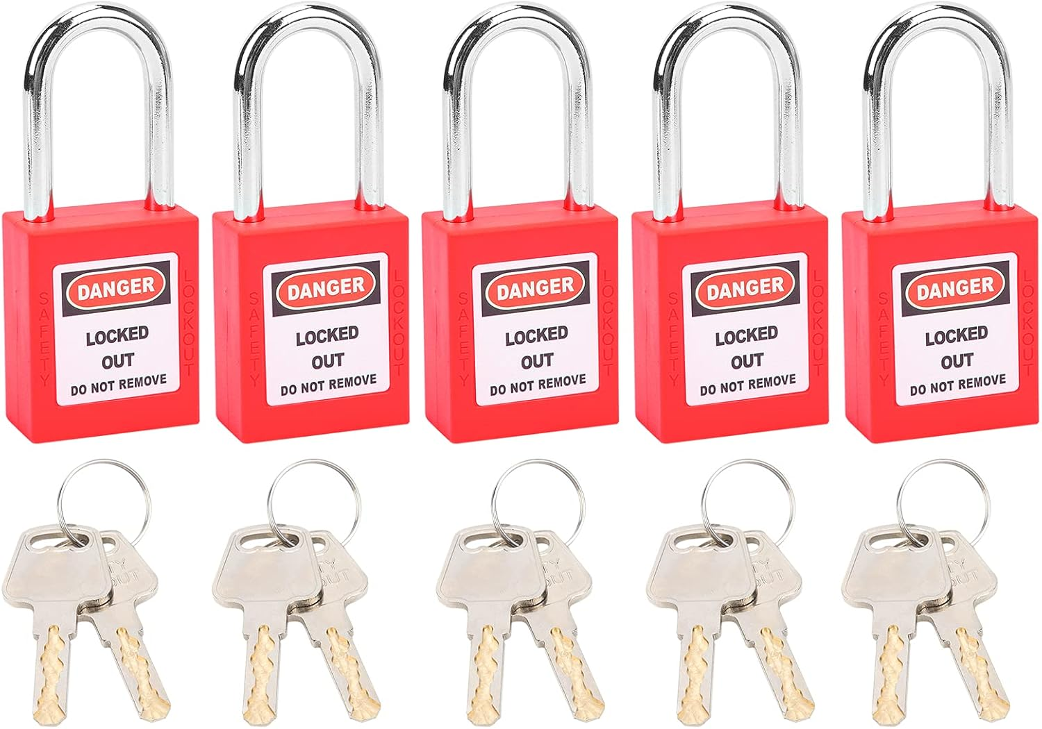 Sonew Pack of 5 Lockout Padlocks with 10 Keys, Insulated Padlocks of Safety Technology for Mechanical Engineering (Red) image number 3