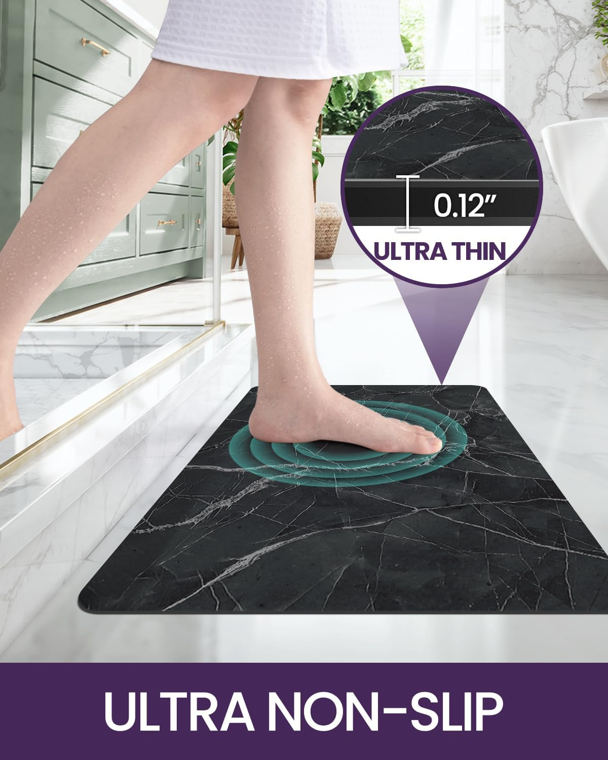 DEXI Bath Rug-Rubber Non-Slip Quick Dry Bathroom Rugs, Super Absorbent Thin Bath Mat, Washable Bathroom Floor Mats for in Front of Bathtub, Shower Room, Sink, 17"X32", Black image number 3