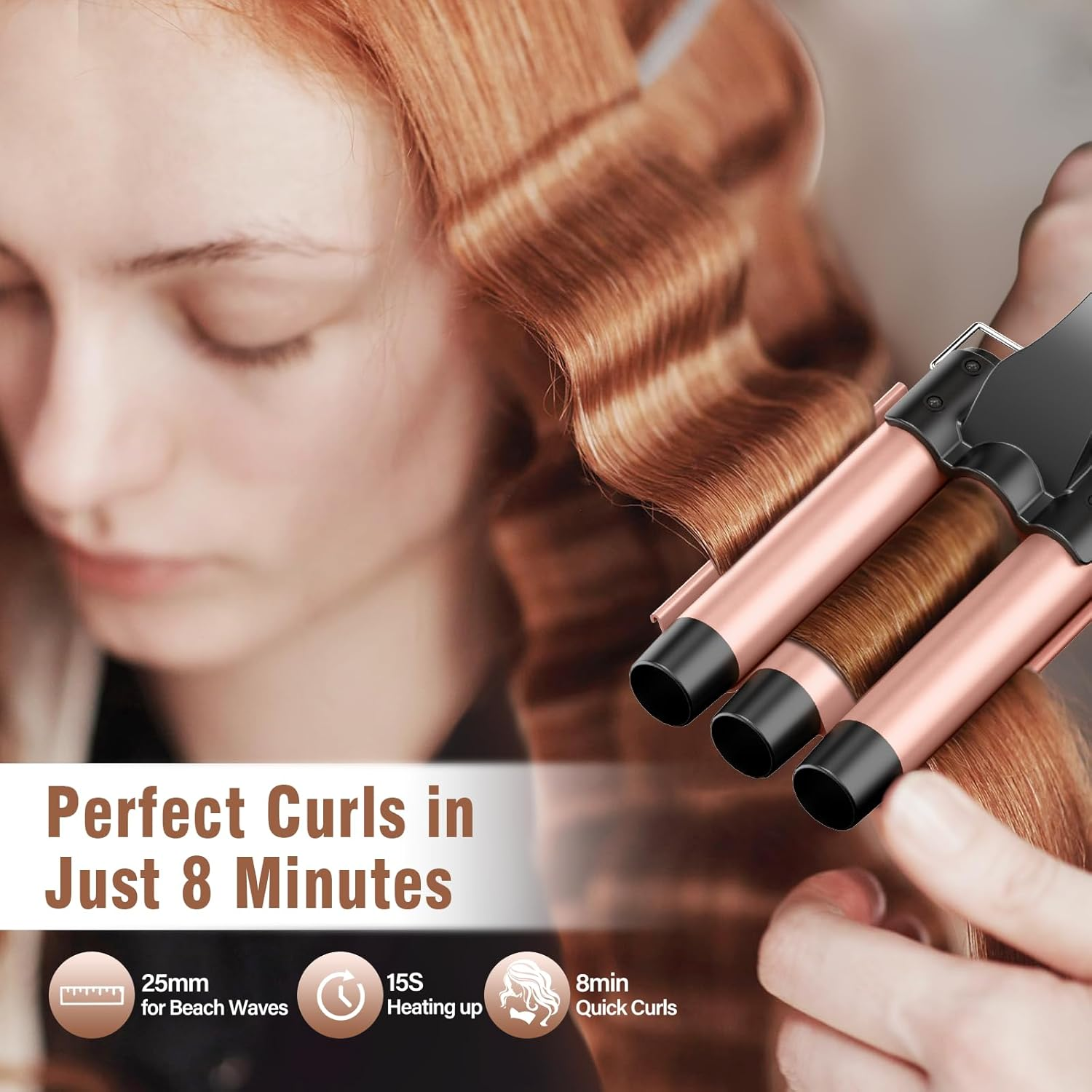 BESTOPE PRO Curling Iron Set 5 in 1 3 Ceramic Barrels for Large Curls and Waves Fast Heating, 2 Temperature Levels, Curlers with Glove and 2 Clips, Anti-Frizz Double Voltage image number 2
